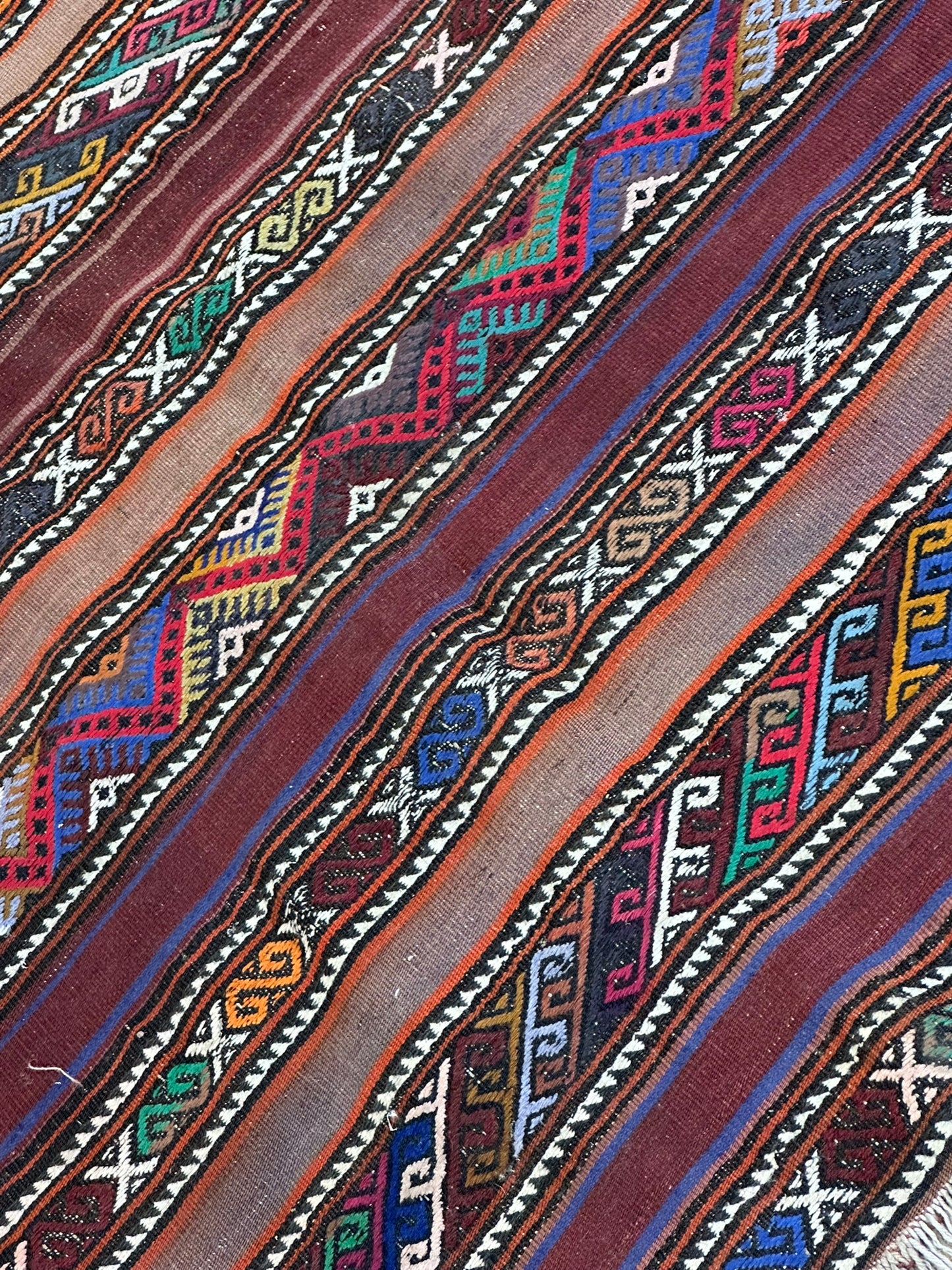 Antik Orientteppich handgeknüpft Kelim Kazak Naturfarben 145x105 cm