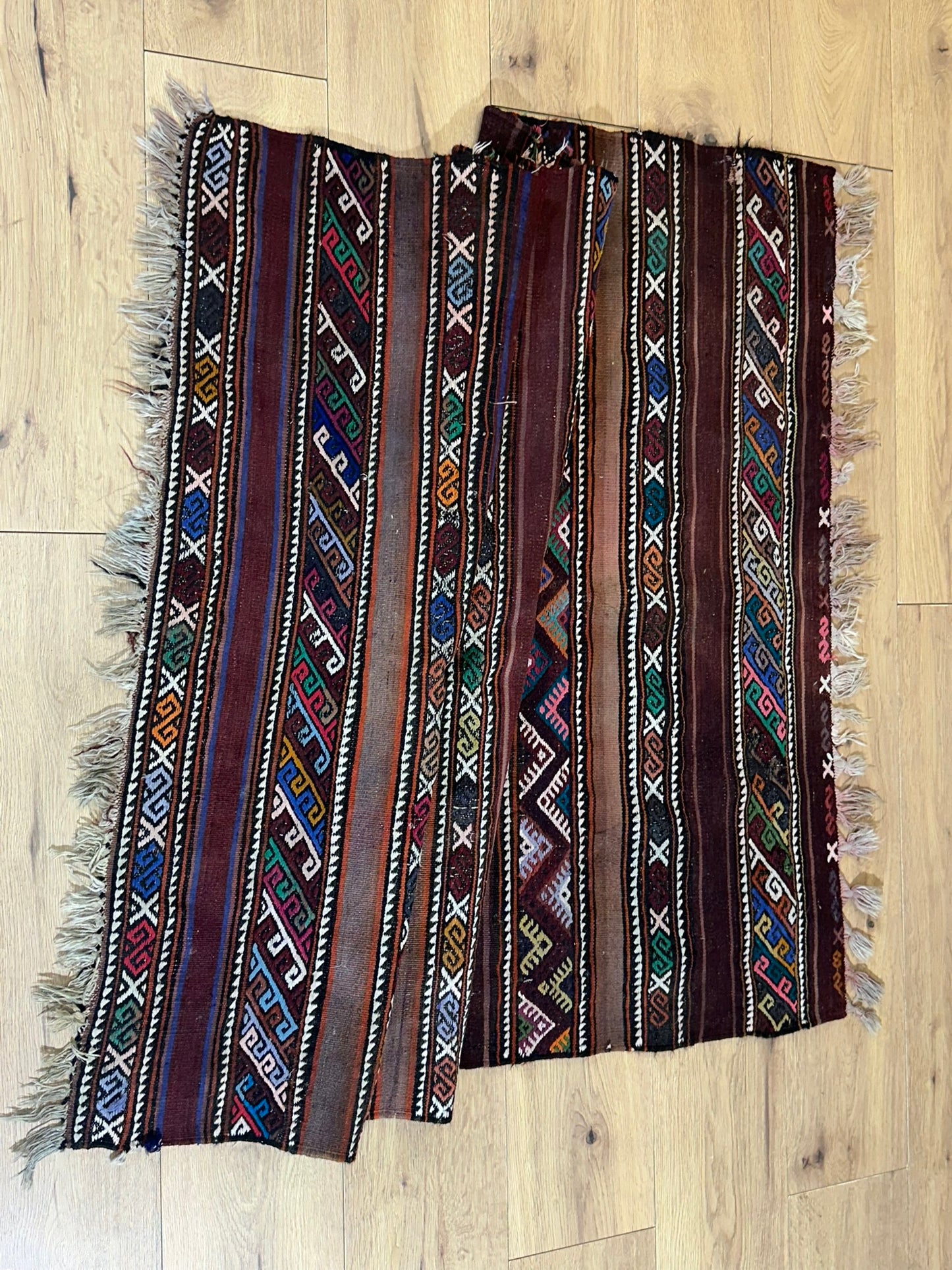 Antik Orientteppich handgeknüpft Kelim Kazak Naturfarben 145x105 cm