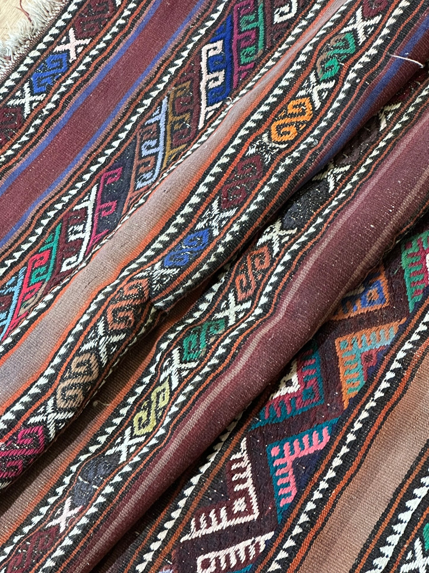 Antik Orientteppich handgeknüpft Kelim Kazak Naturfarben 145x105 cm