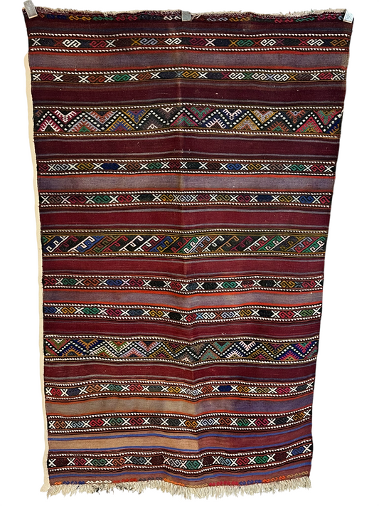Antiker Orientteppich handgeknüpft Berber Kelim Naturfarben 173x107 cm