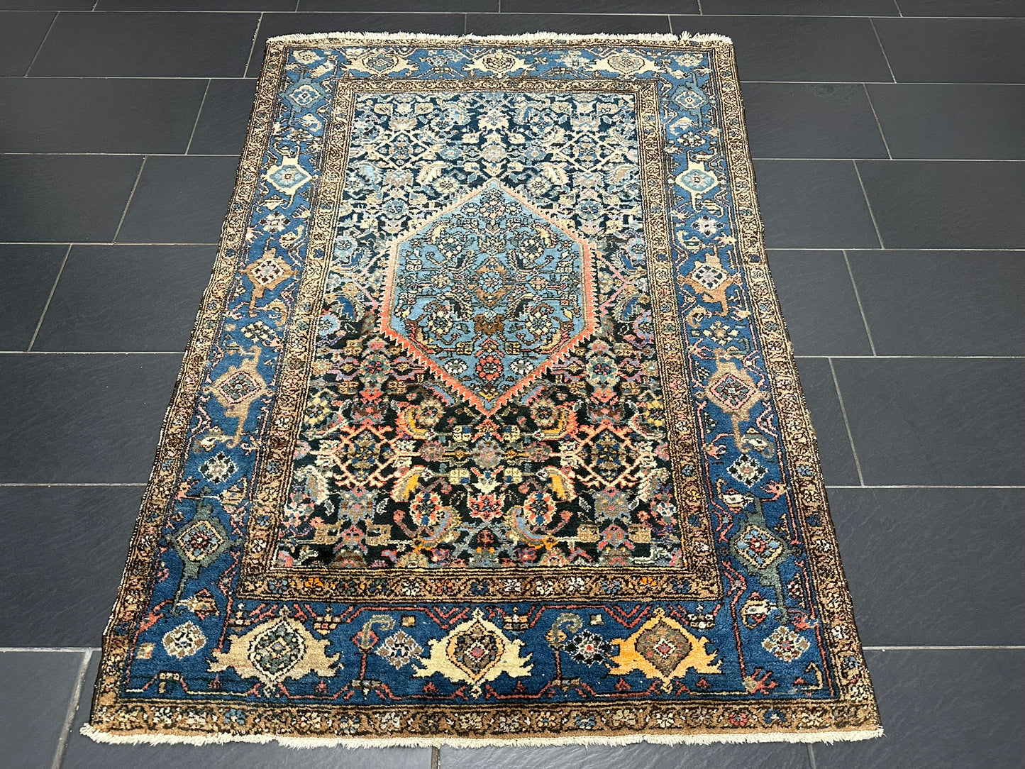 Handgeknüpfter Perser Teppich – Malayer Art Deco Naturfarben maße 185x130cm