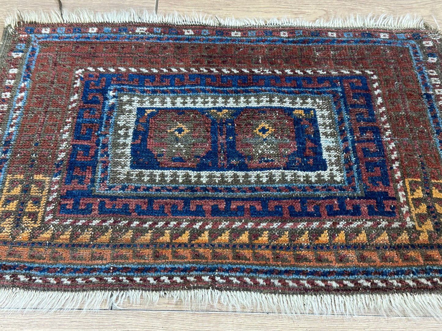 Antik Orientteppich handgeknüpft Belutsch Naturfarben 64x45 cm