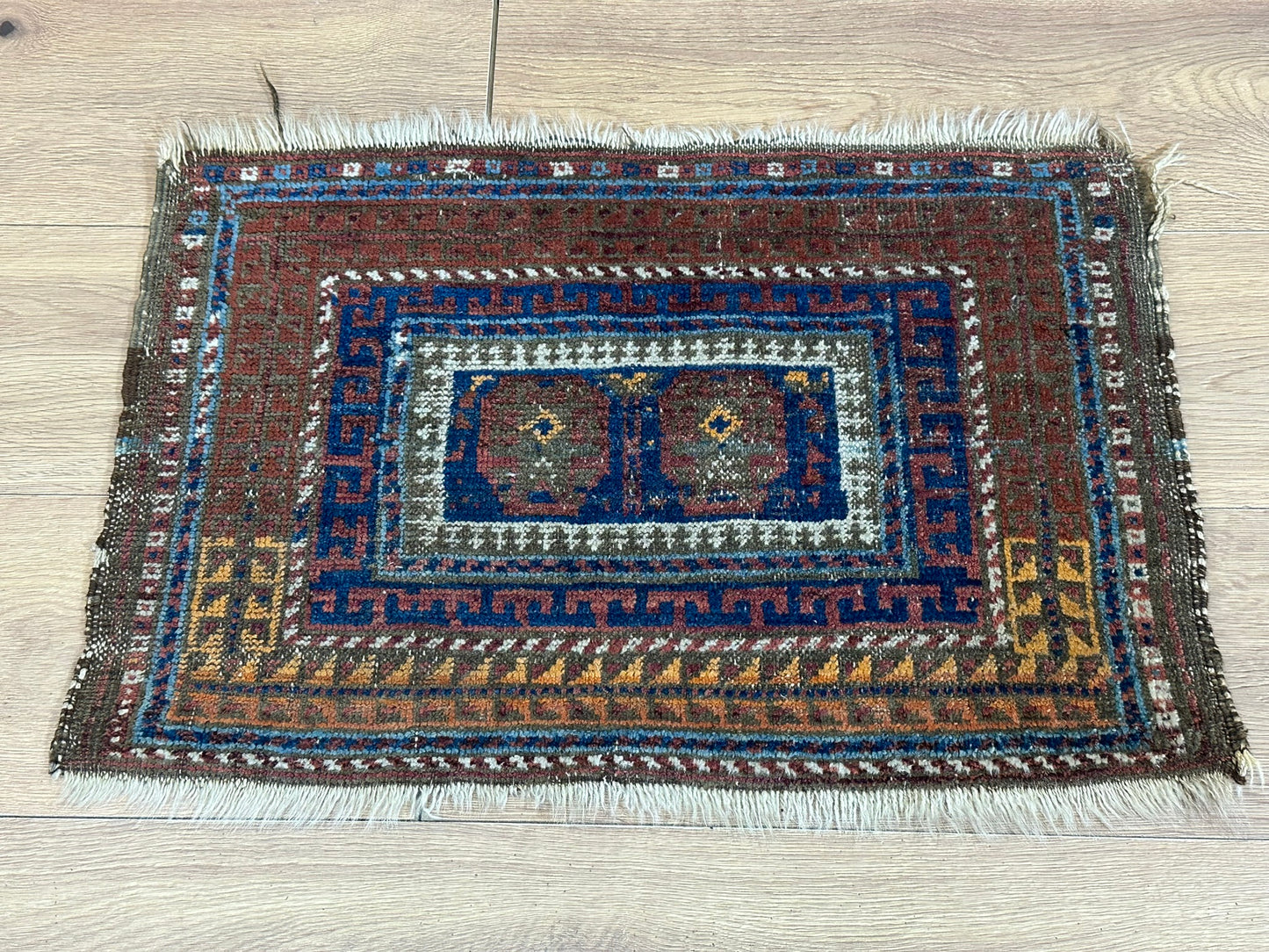 Antik Orientteppich handgeknüpft Belutsch Naturfarben 64x45 cm