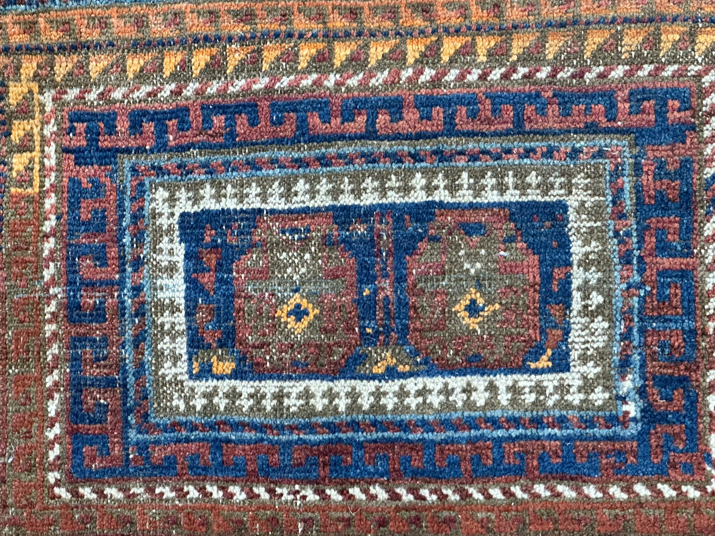Antik Orientteppich handgeknüpft Belutsch Naturfarben 64x45 cm