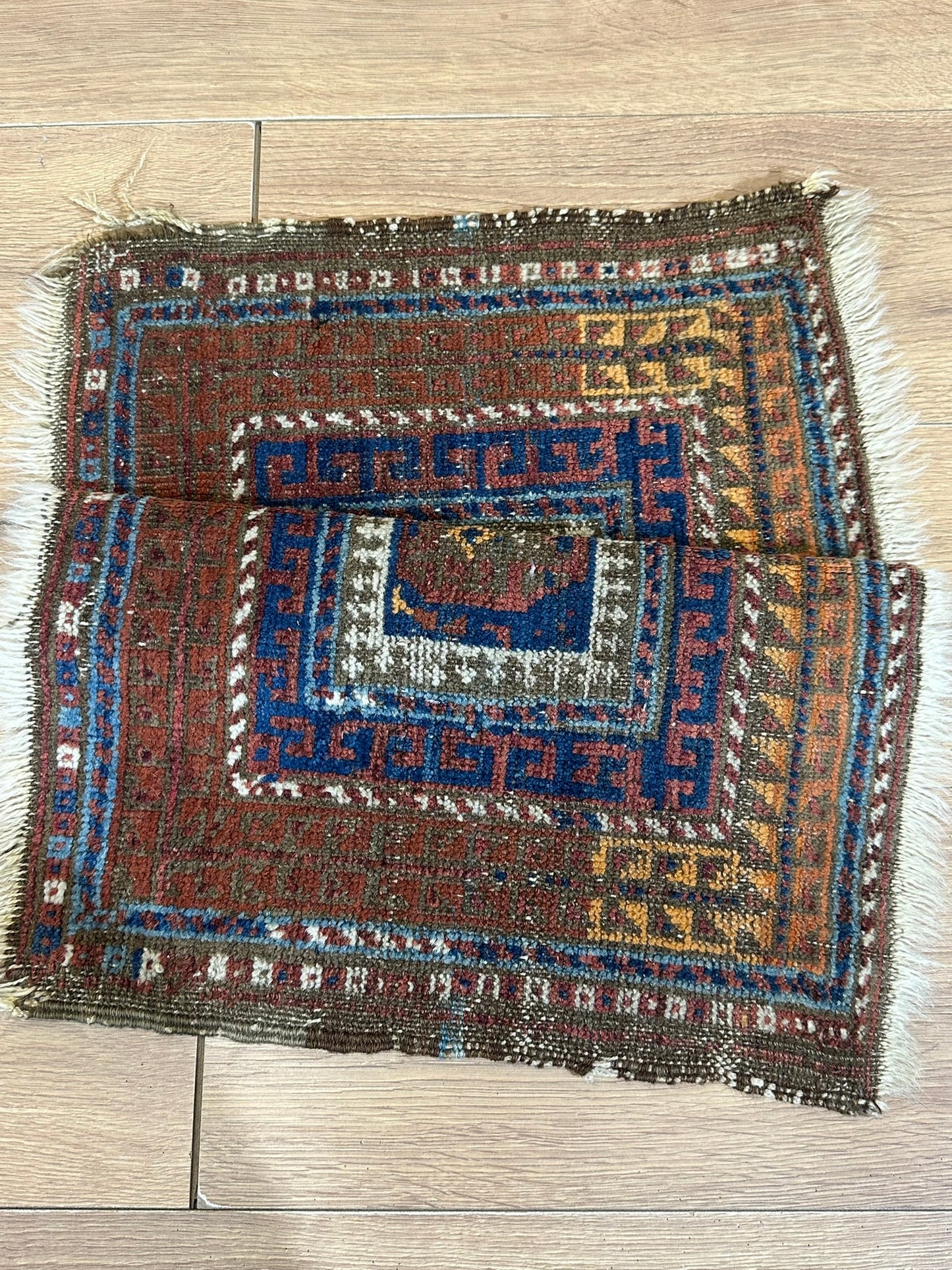 Antik Orientteppich handgeknüpft Belutsch Naturfarben 64x45 cm