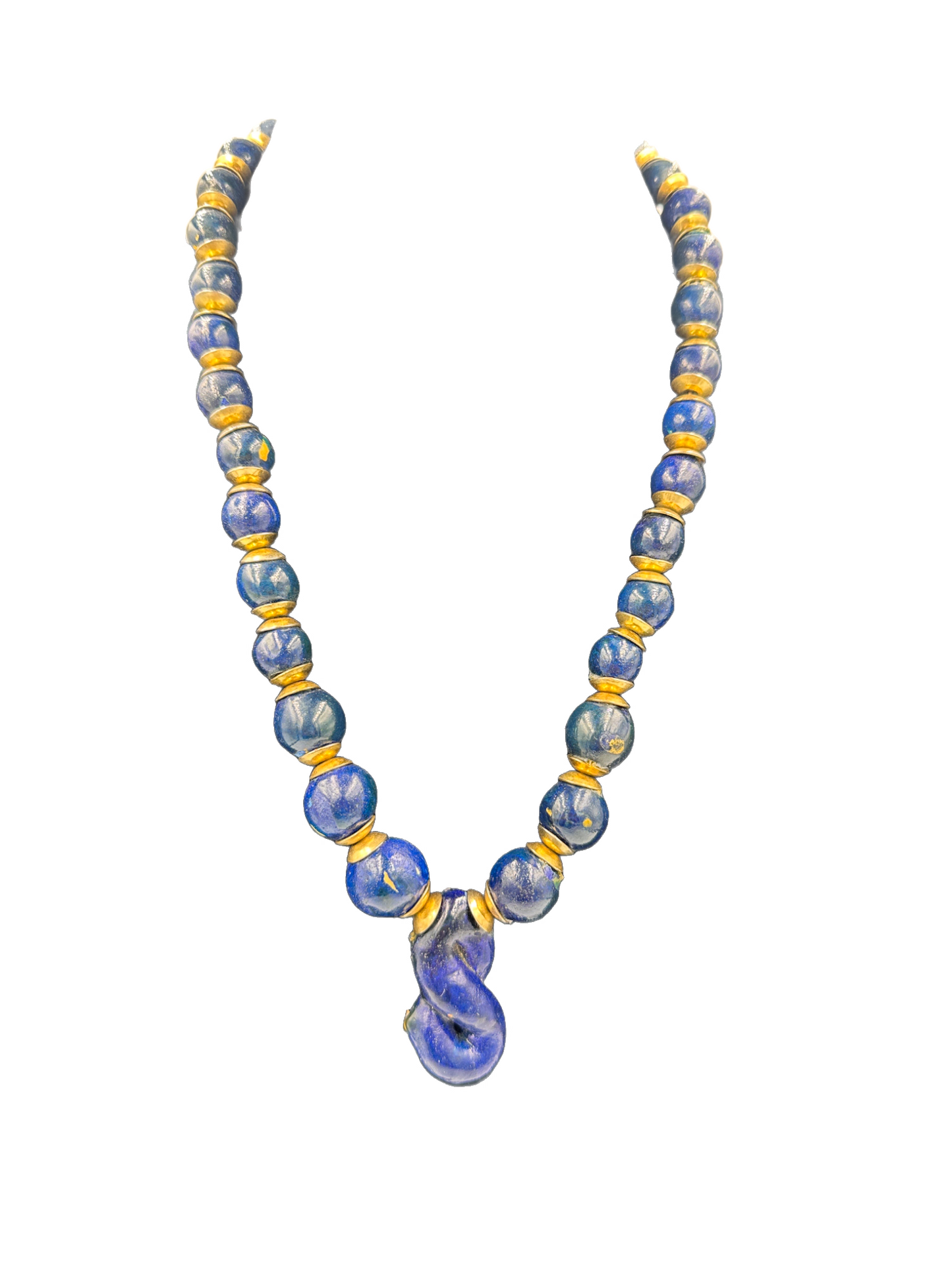 Blaue antike Collier Halskette mit goldenen Akzenten