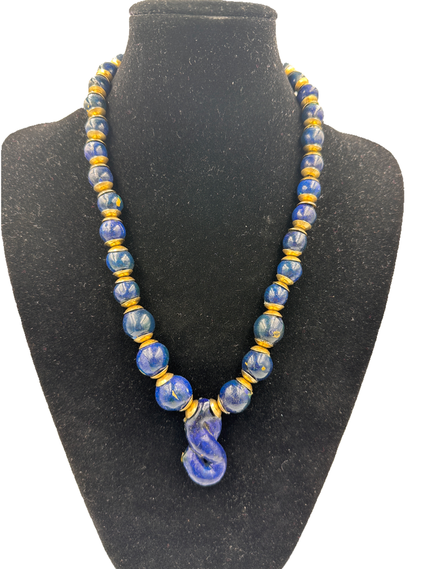 Blaue antike Collier Halskette mit goldenen Akzenten