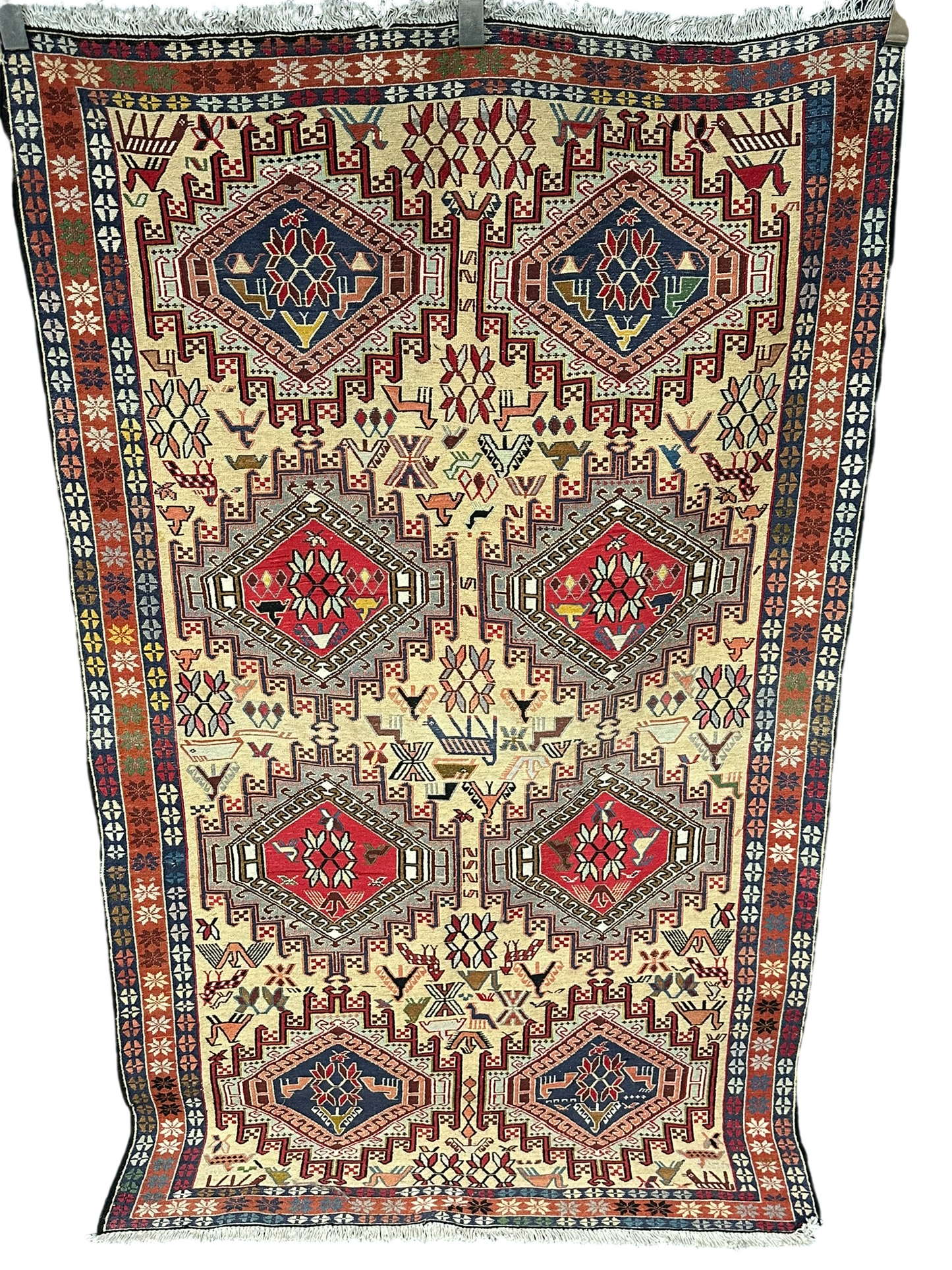 Handgeknüpfter Perser Teppich – Kazak Sumack Art Deco Naturfarben 186x113cm