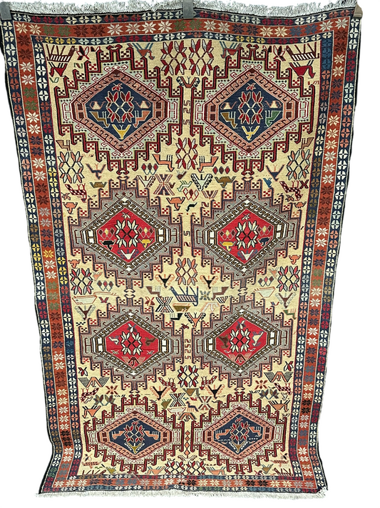 Handgeknüpfter Perser Teppich – Kazak Sumack Art Deco Naturfarben 186x113cm