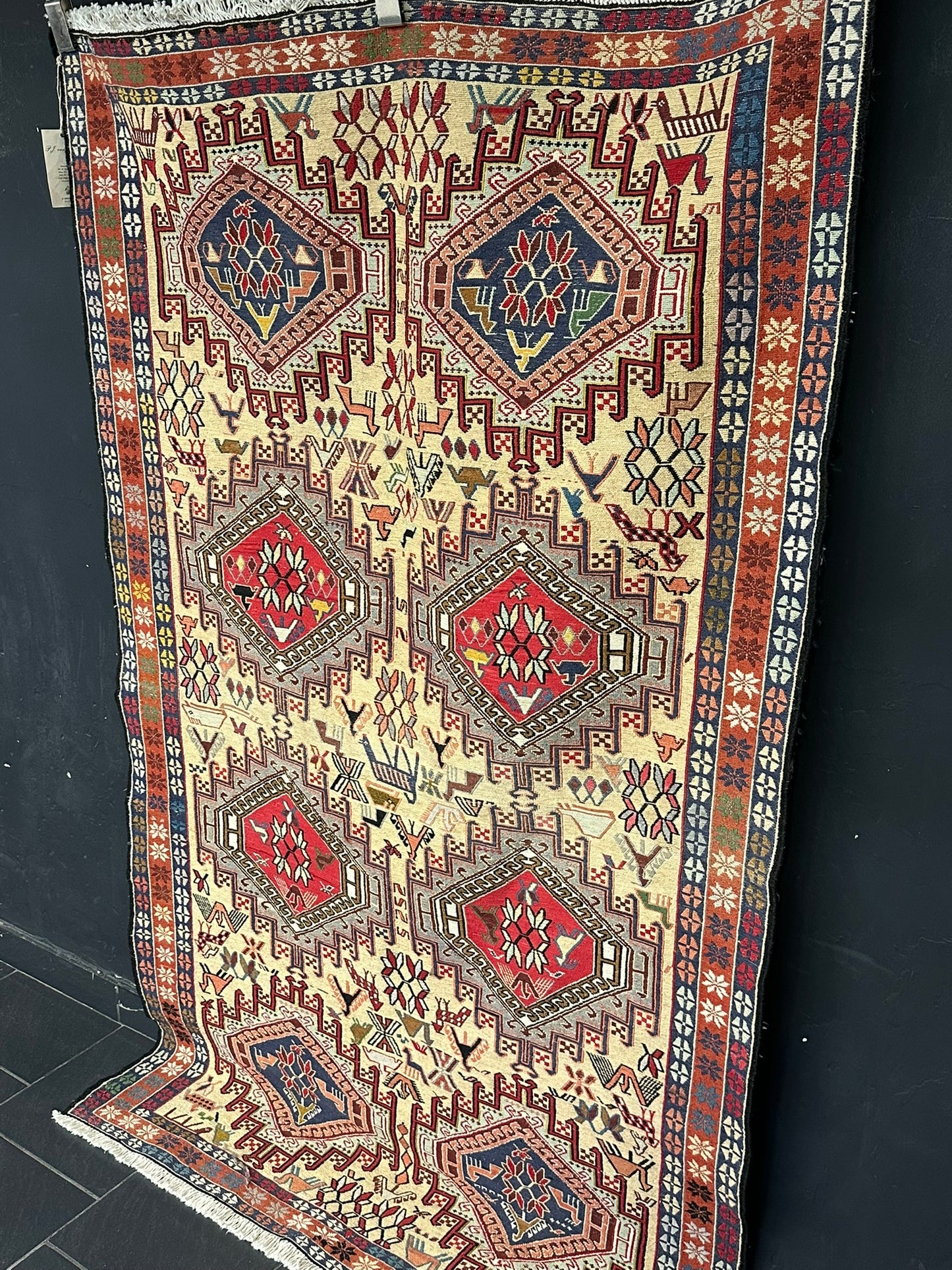 Handgeknüpfter Perser Teppich – Kazak Sumack Art Deco Naturfarben 186x113cm