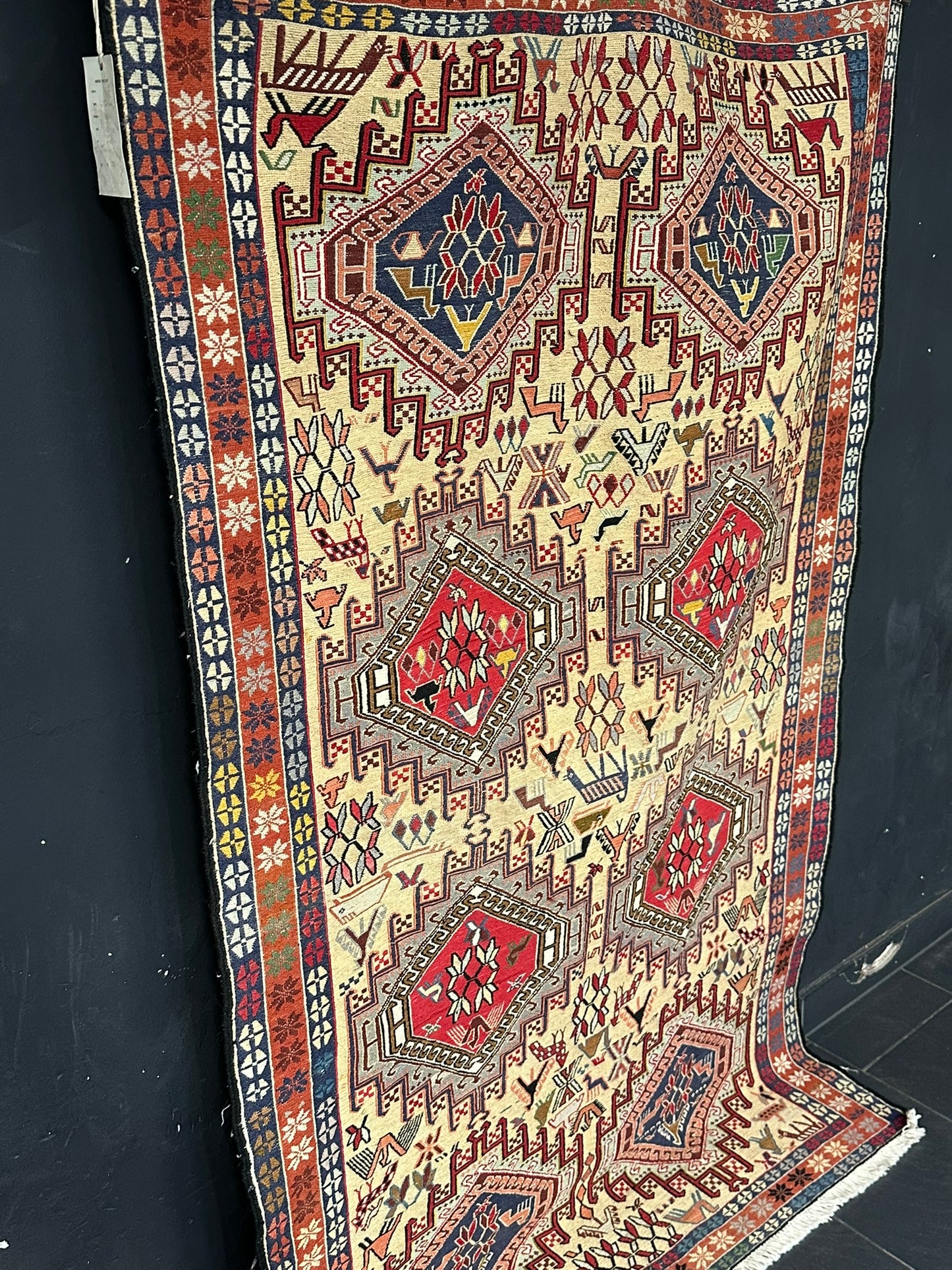 Handgeknüpfter Perser Teppich – Kazak Sumack Art Deco Naturfarben 186x113cm