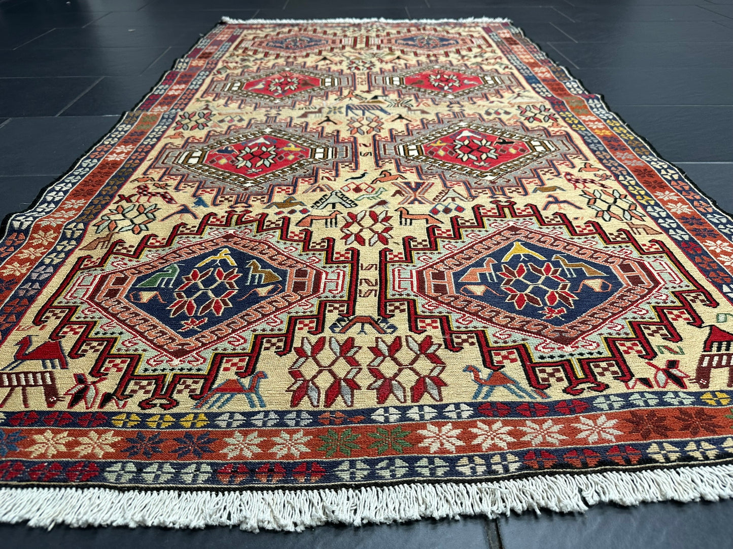 Handgeknüpfter Perser Teppich – Kazak Sumack Art Deco Naturfarben 186x113cm