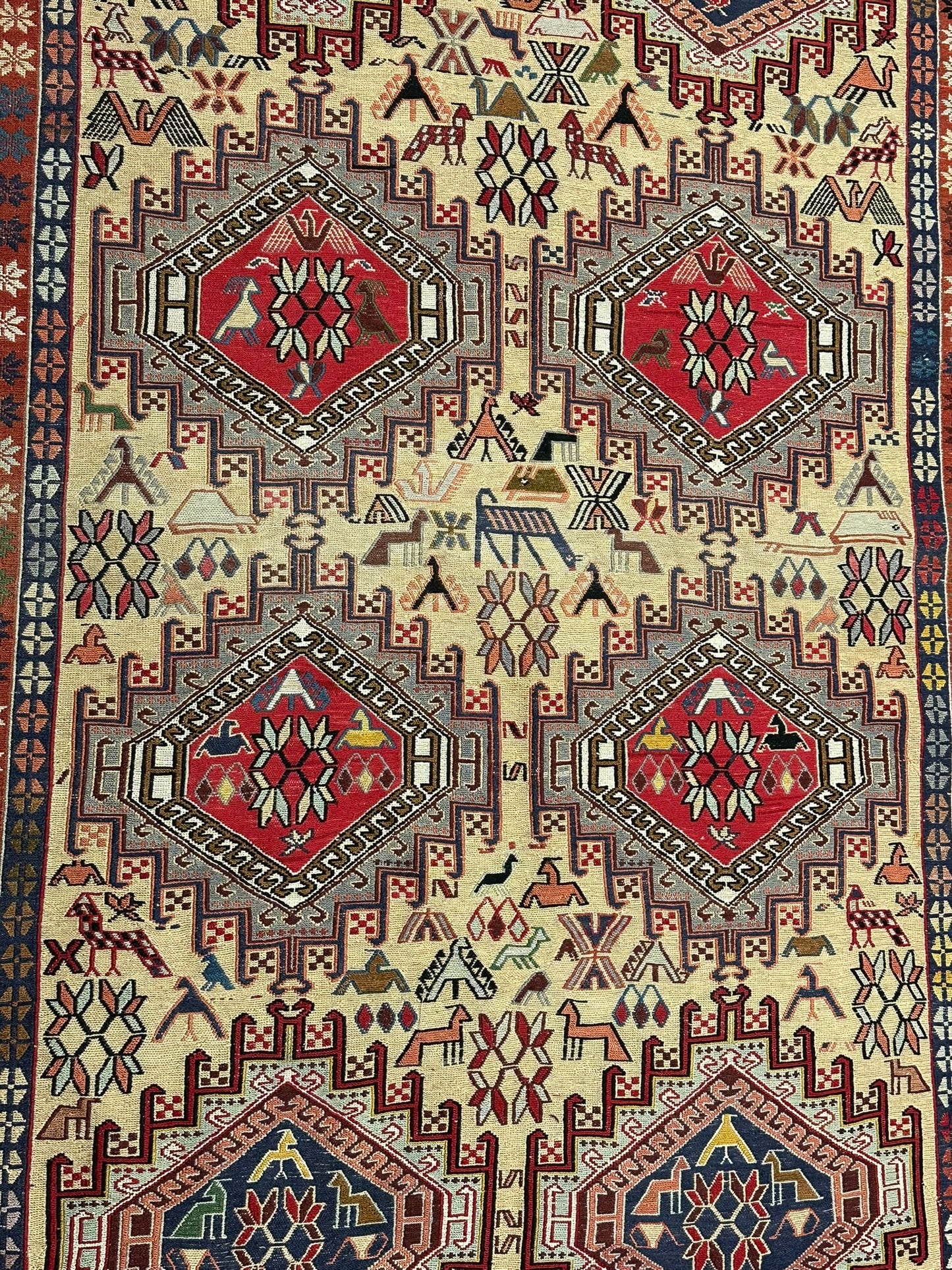 Handgeknüpfter Perser Teppich – Kazak Sumack Art Deco Naturfarben 186x113cm