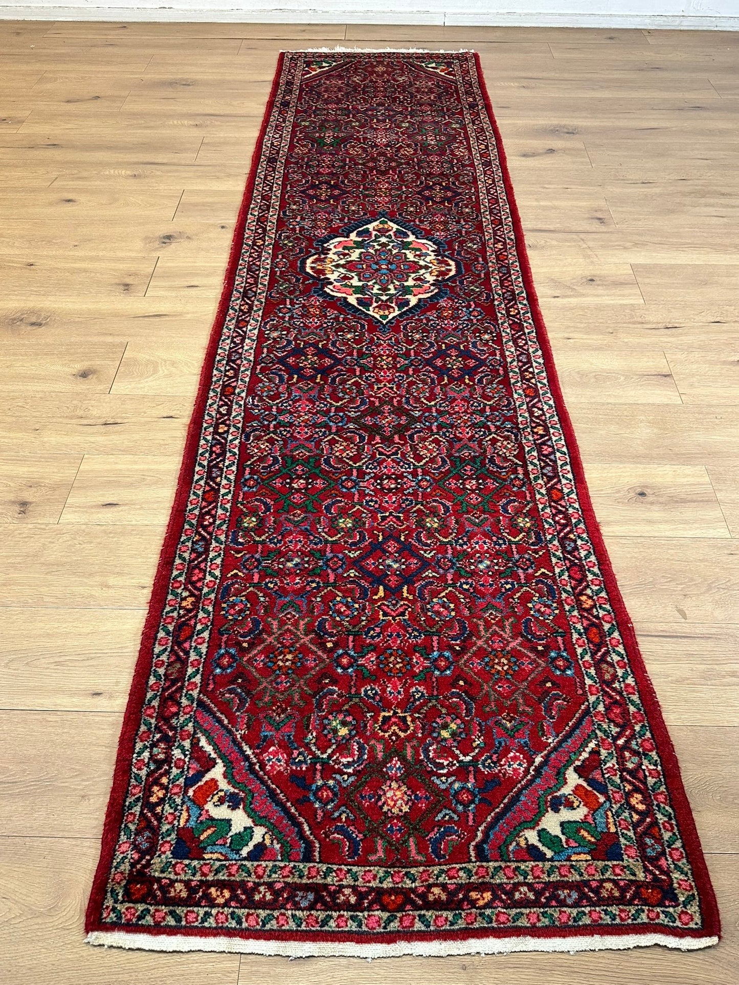 Orientteppich handgeknüpft Hamadan Läufer Wolle 325x85 cm
