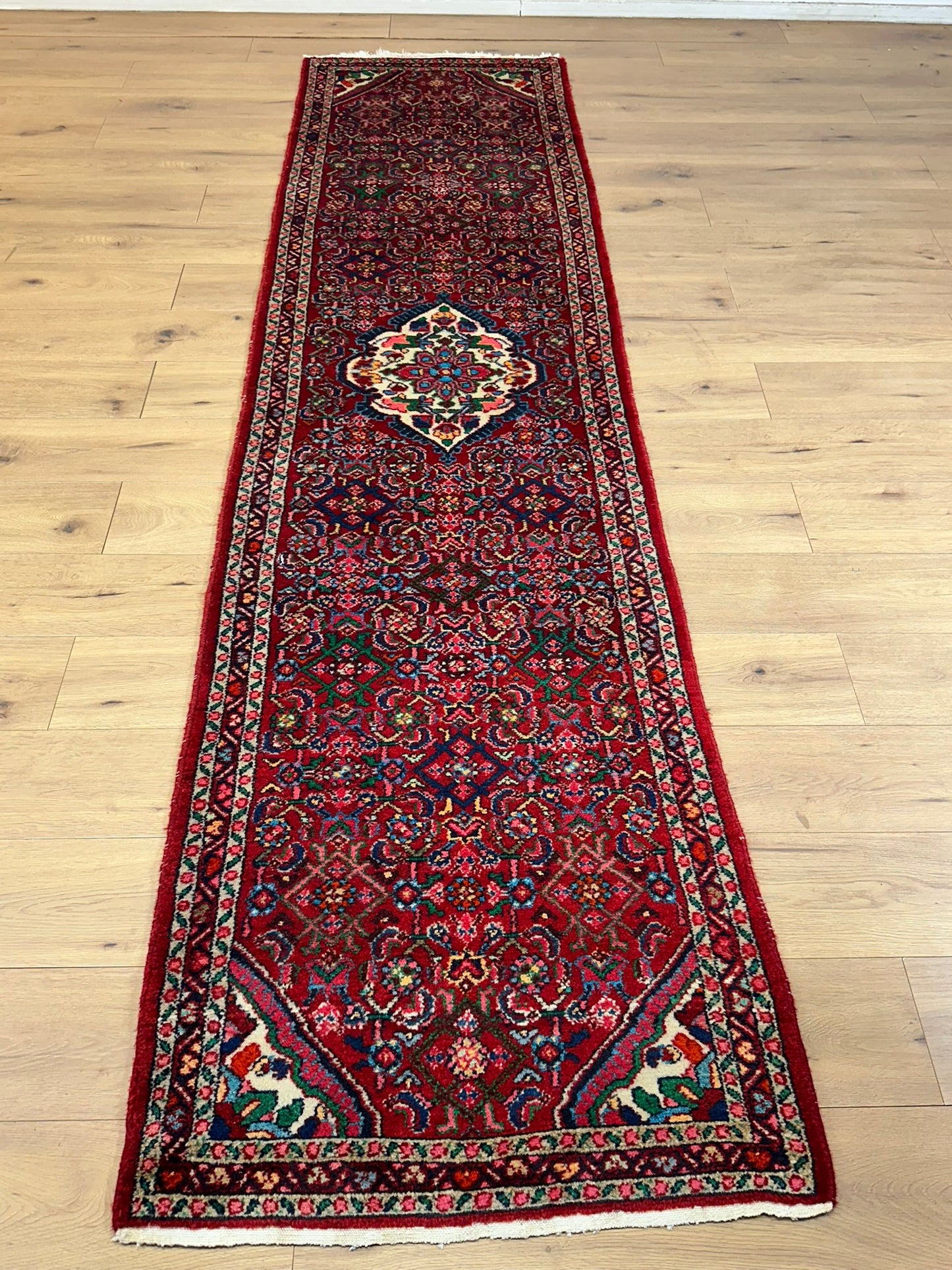 Orientteppich handgeknüpft Hamadan Läufer Wolle 325x85 cm