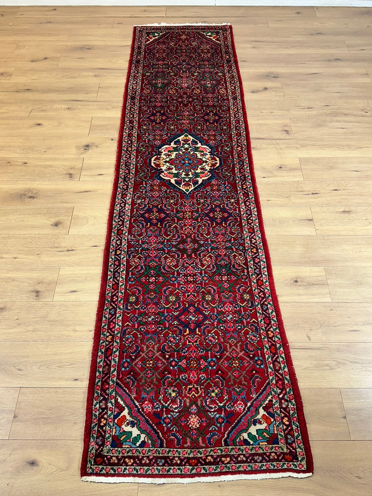 Orientteppich handgeknüpft Hamadan Läufer Wolle 325x85 cm