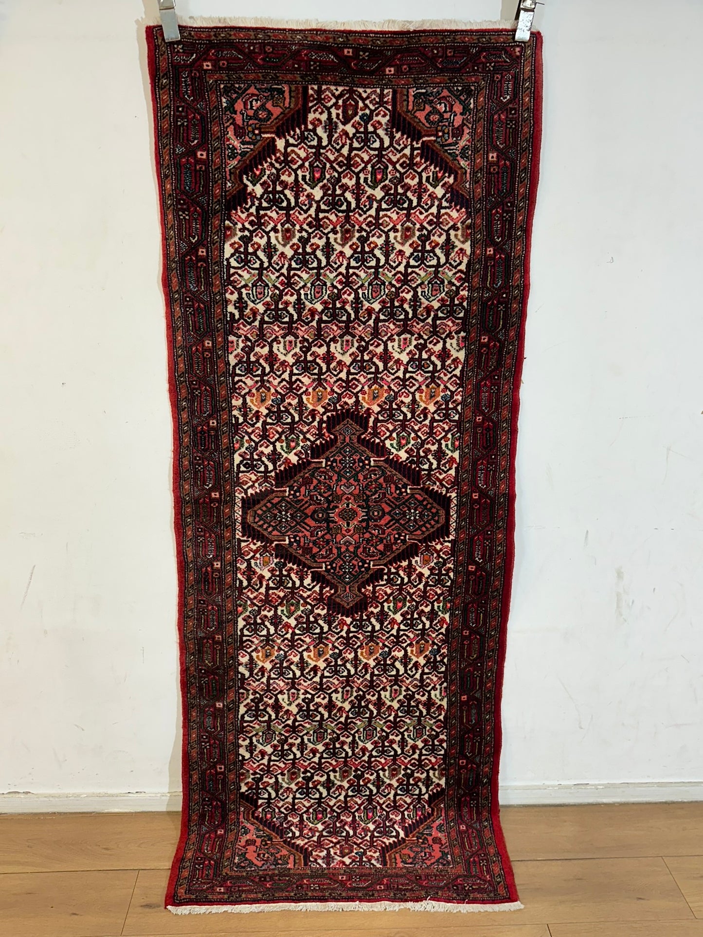 Orientteppich handgeknüpft Hamadan Läufer Wolle 215x80 cm