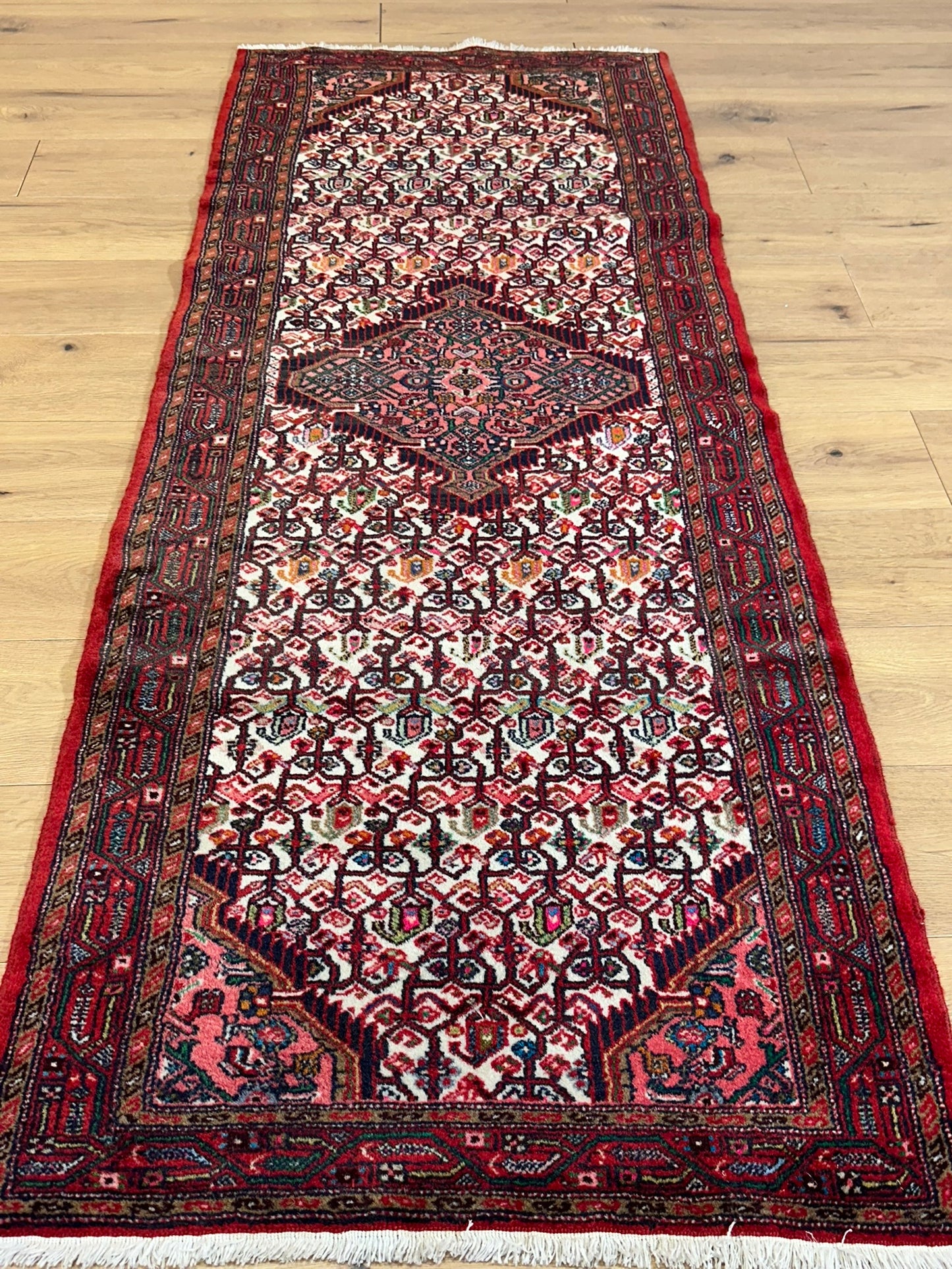 Orientteppich handgeknüpft Hamadan Läufer Wolle 215x80 cm