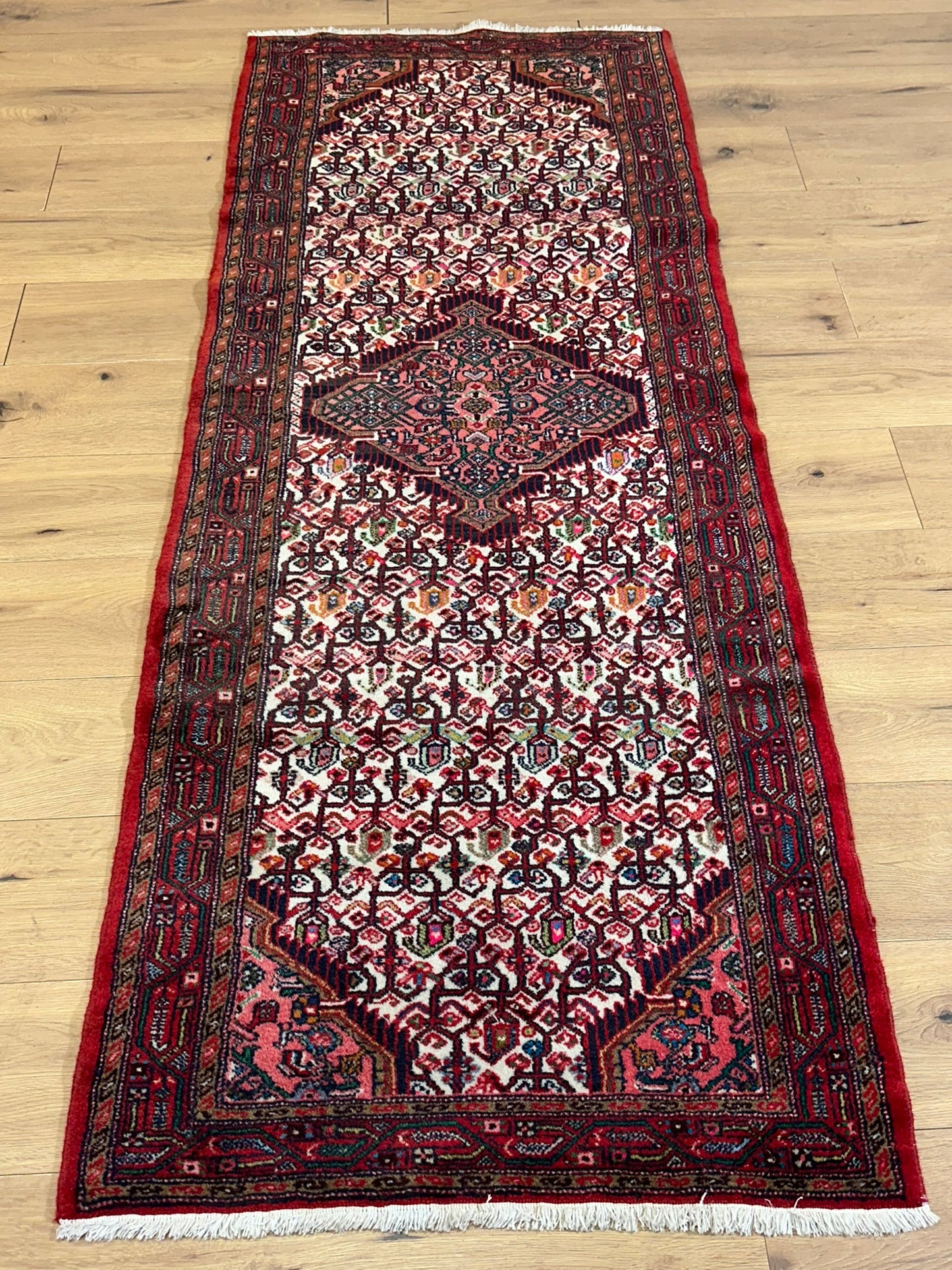 Orientteppich handgeknüpft Hamadan Läufer Wolle 215x80 cm