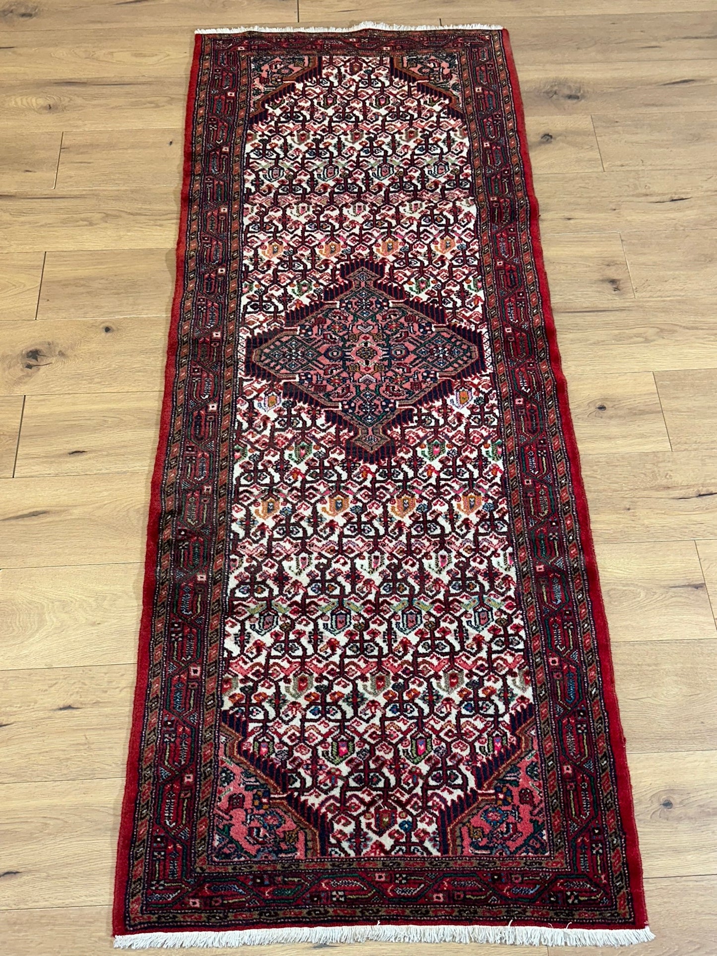 Orientteppich handgeknüpft Hamadan Läufer Wolle 215x80 cm