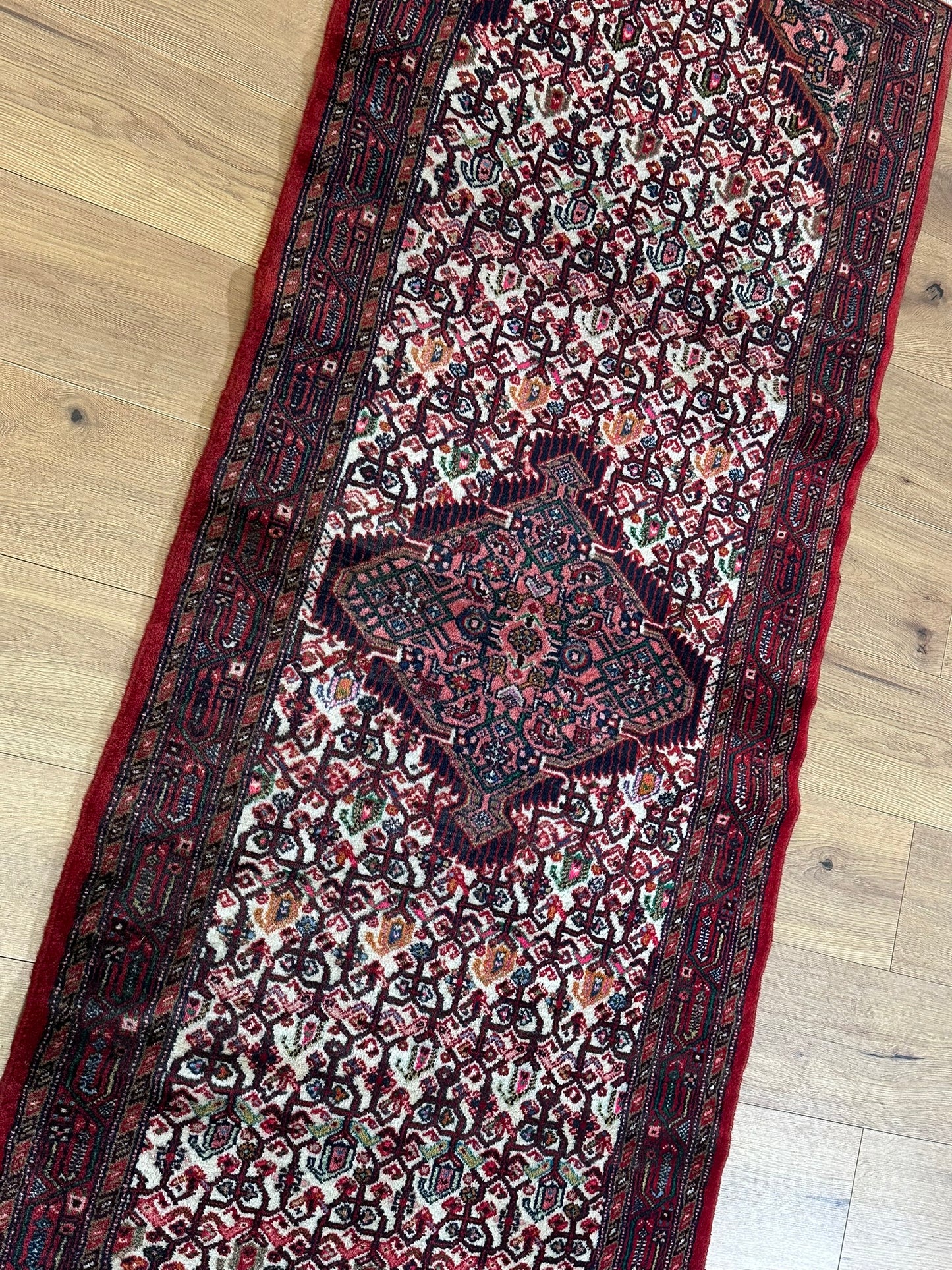Orientteppich handgeknüpft Hamadan Läufer Wolle 215x80 cm