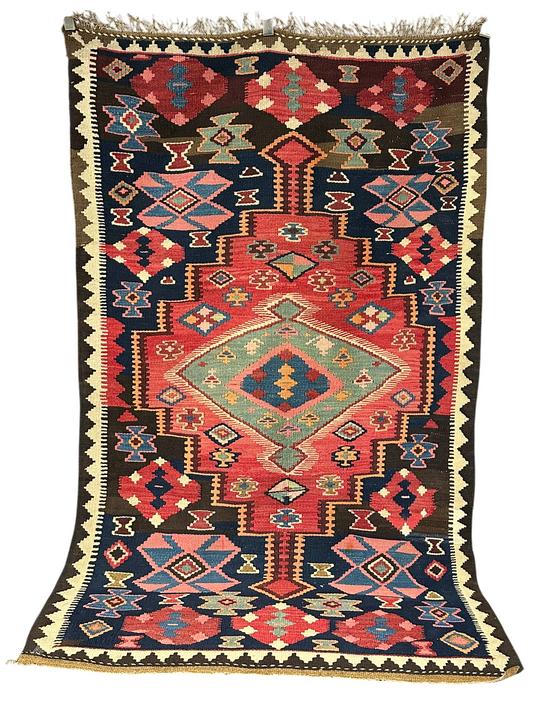 Handgeknüpfter Perser Teppich – Sumack Kelim Art Deco Naturfarben 210X127CM