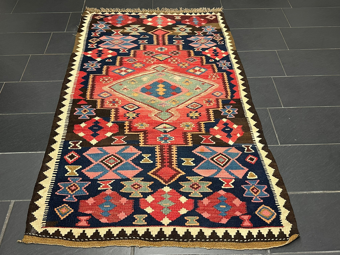 Handgeknüpfter Perser Teppich – Sumack Kelim Art Deco Naturfarben 210X127CM