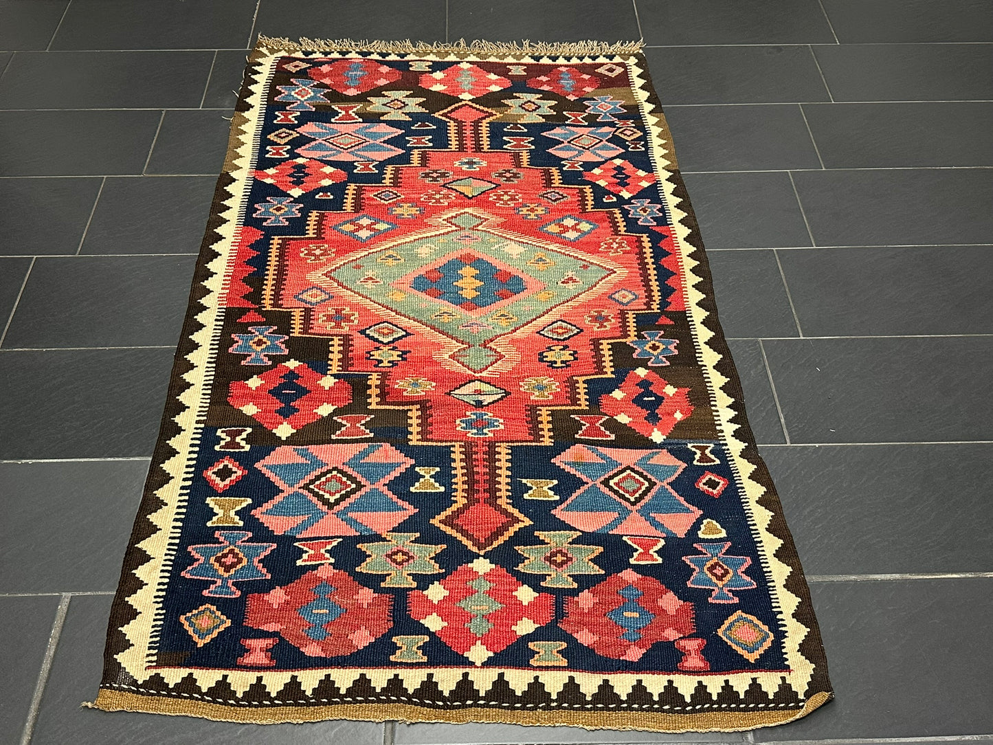 Handgeknüpfter Perser Teppich – Sumack Kelim Art Deco Naturfarben 210X127CM