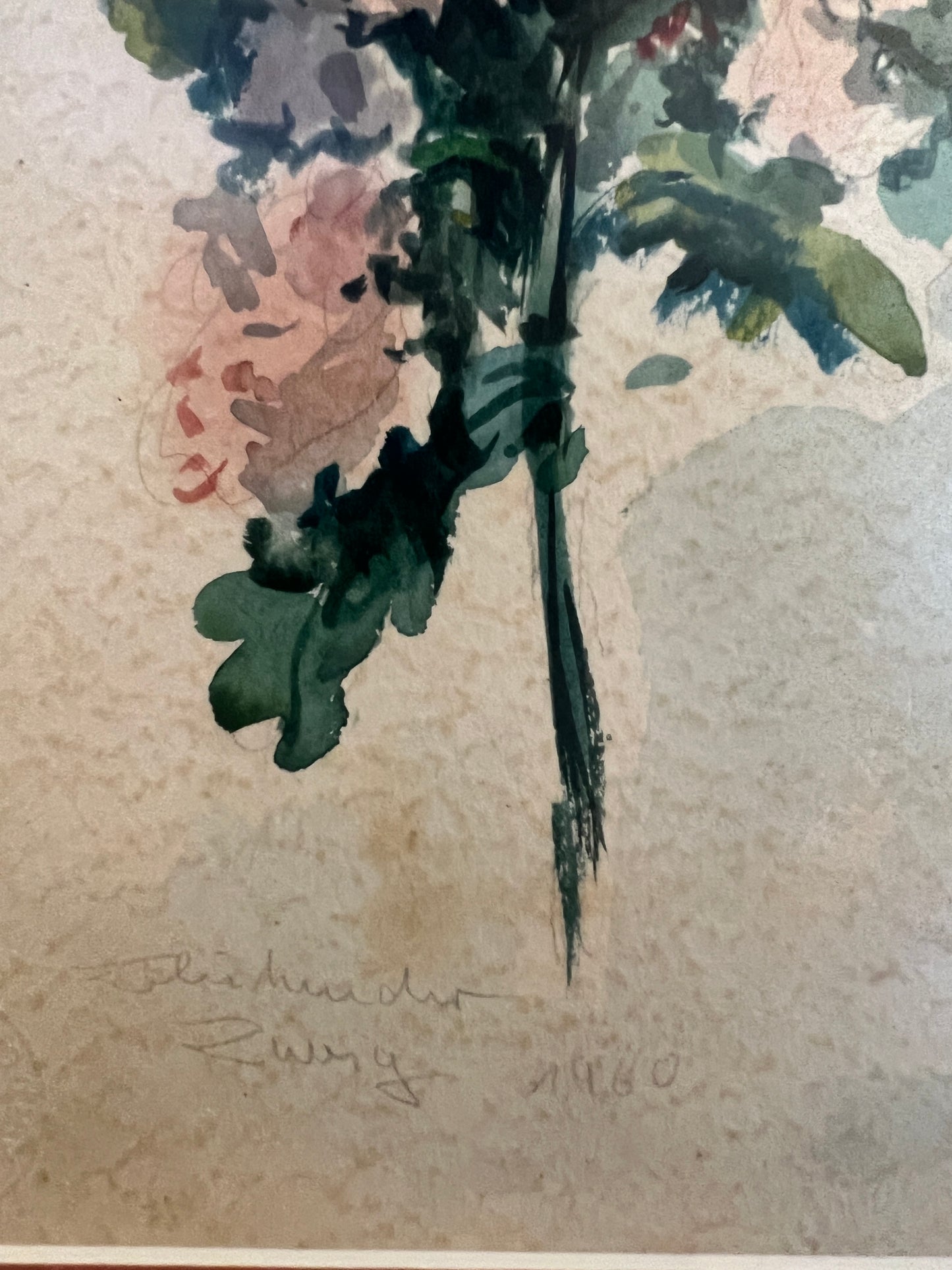Original Grafik, Mischtechnik Blumenzweig Handsigniert 57x47cm