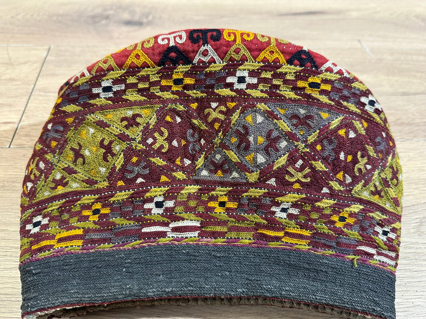 Orient Antike Anatolische Kelim Mütze Kappe Handgestickt 30x26 cm