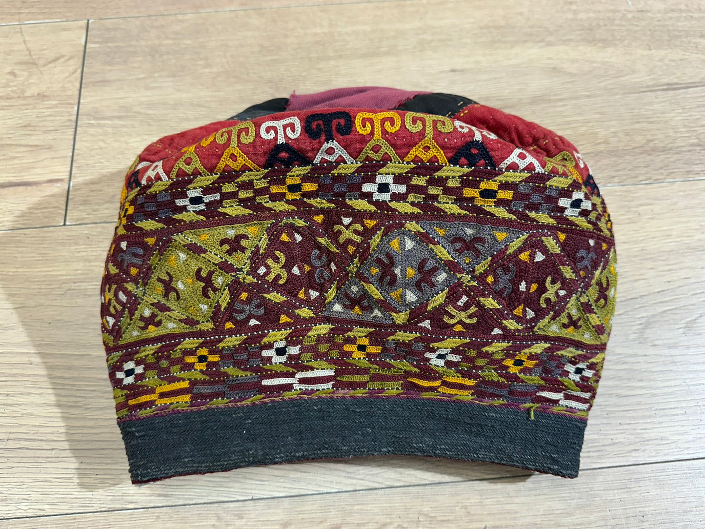 Orient Antike Anatolische Kelim Mütze Kappe Handgestickt 30x26 cm