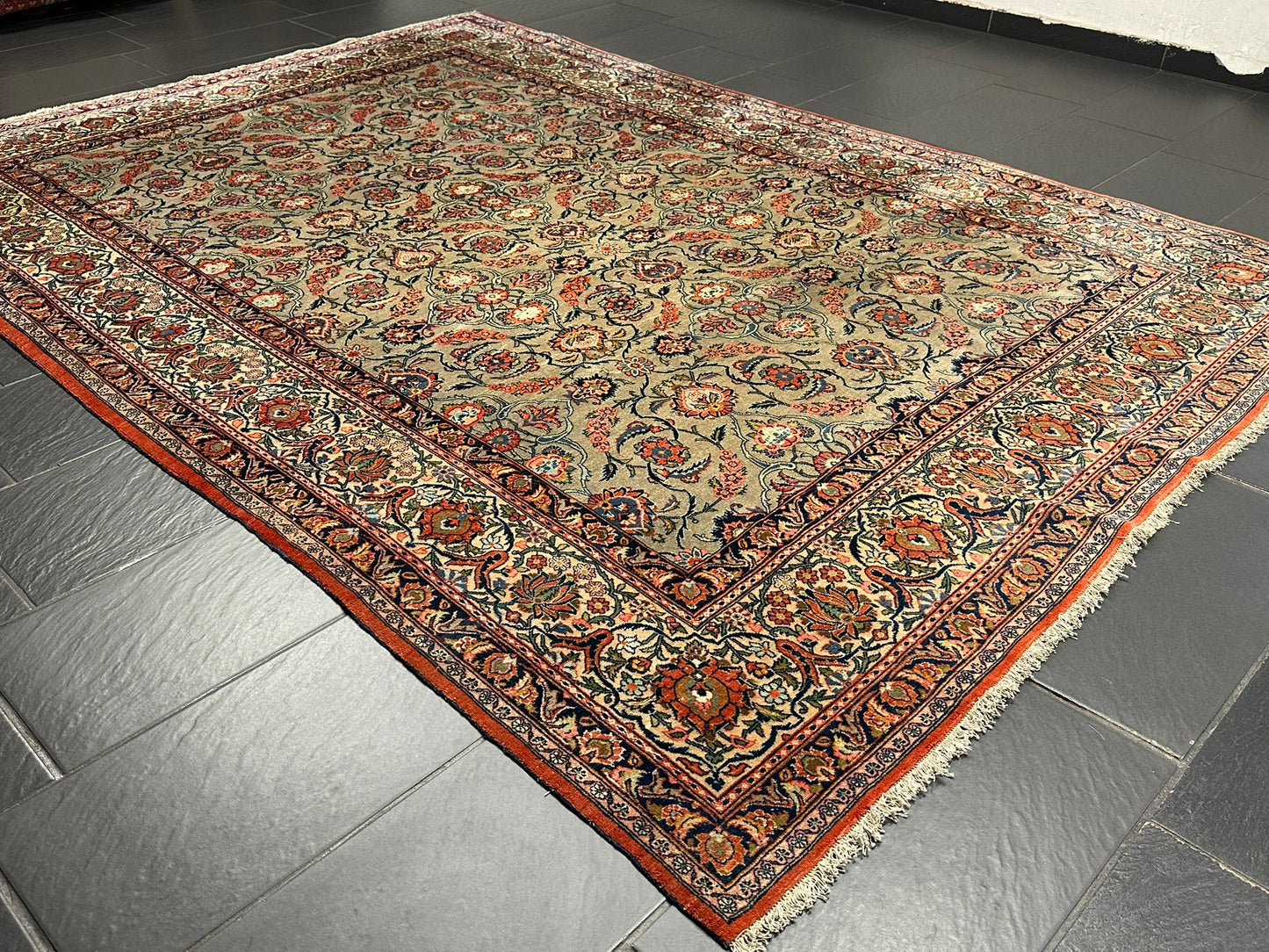 Handgeknüpfter Perser Teppich – Keshan Korkwolle Naturfarben ANTIK gjYT039