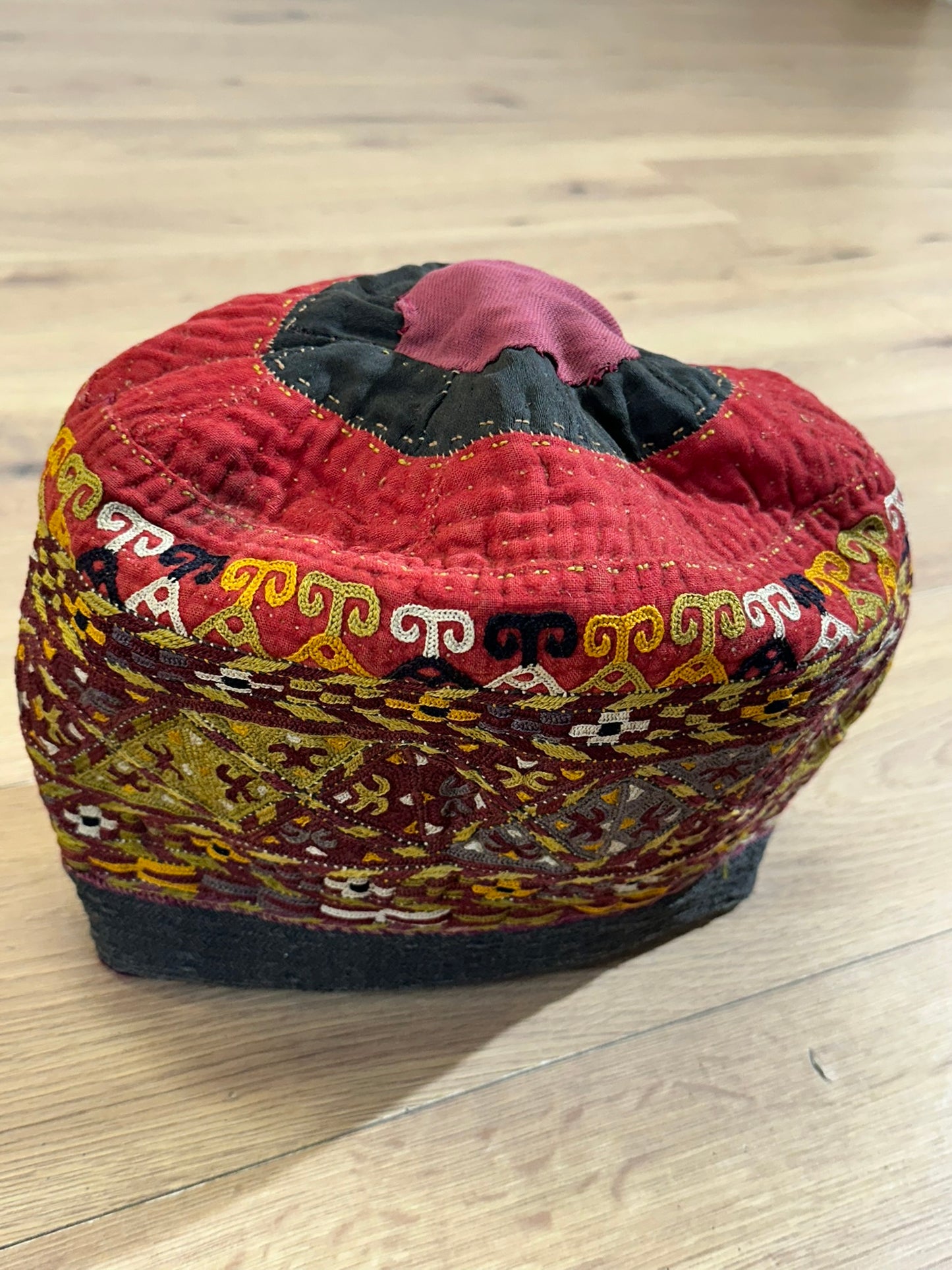 Orient Antike Anatolische Kelim Mütze Kappe Handgestickt 30x26 cm