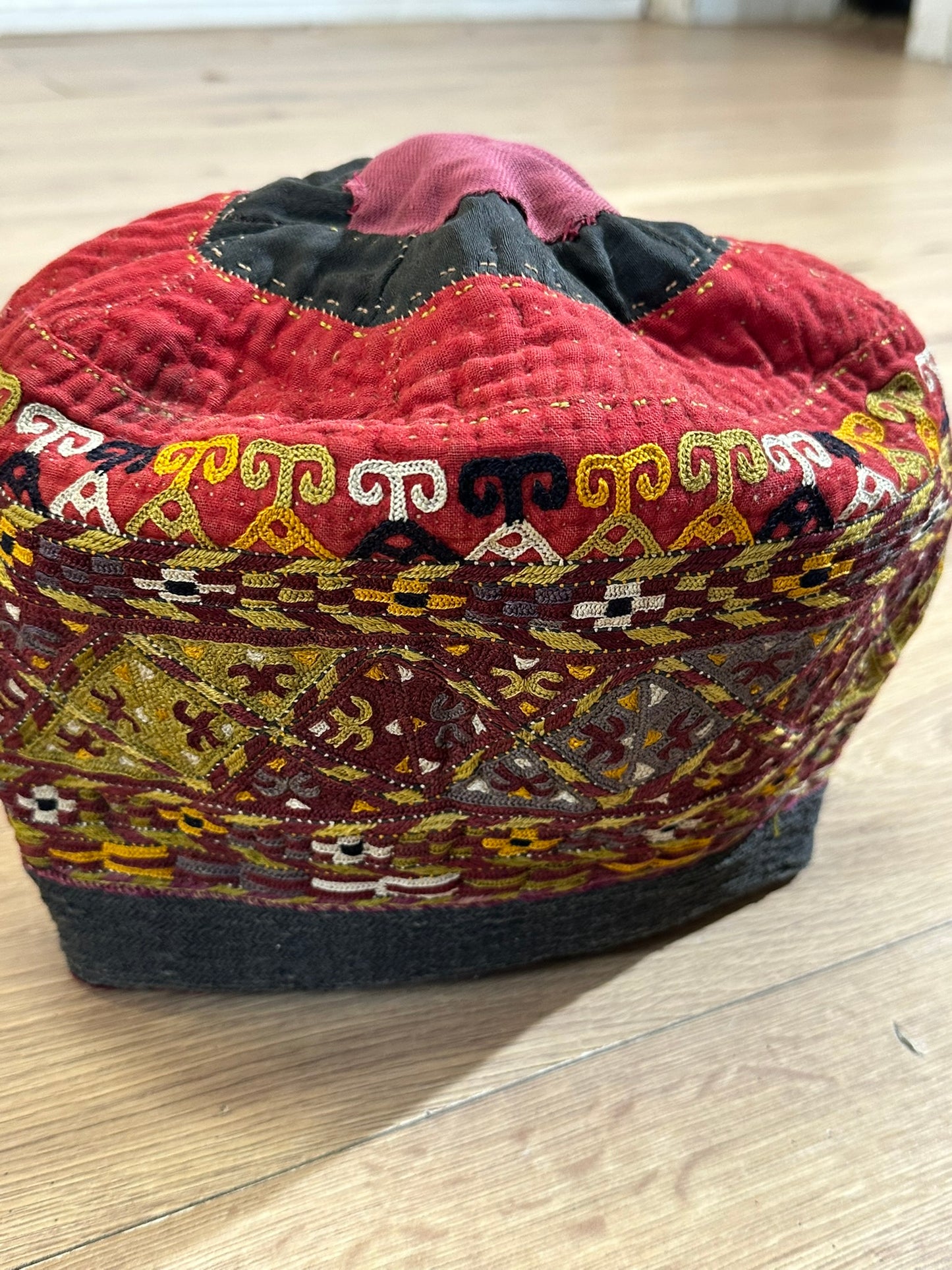 Orient Antike Anatolische Kelim Mütze Kappe Handgestickt 30x26 cm