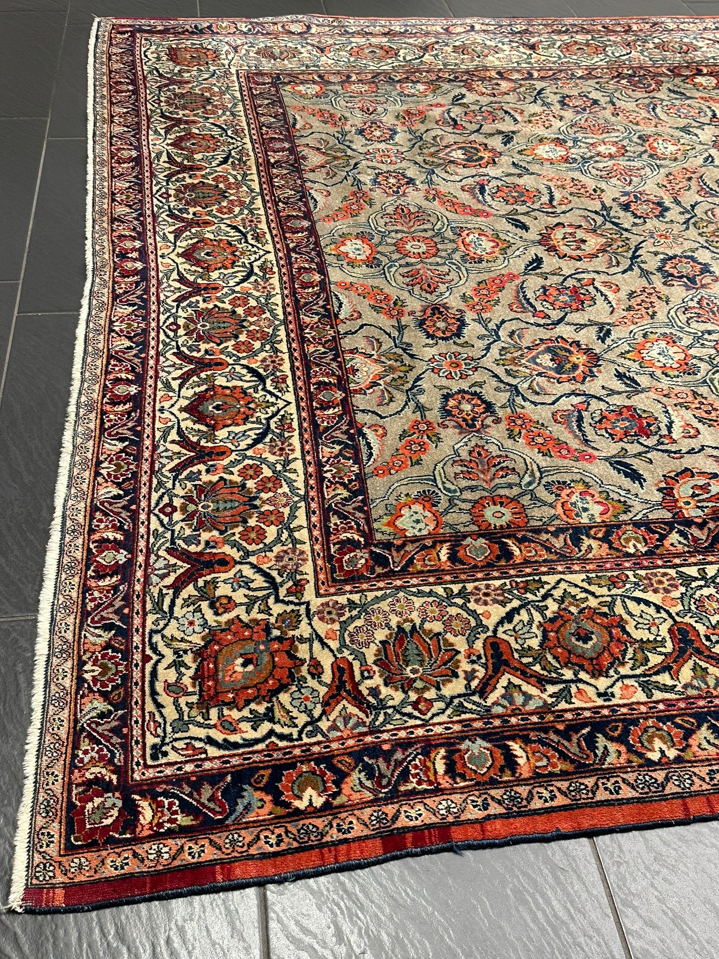Handgeknüpfter Perser Teppich – Keshan Korkwolle Naturfarben ANTIK gjYT039