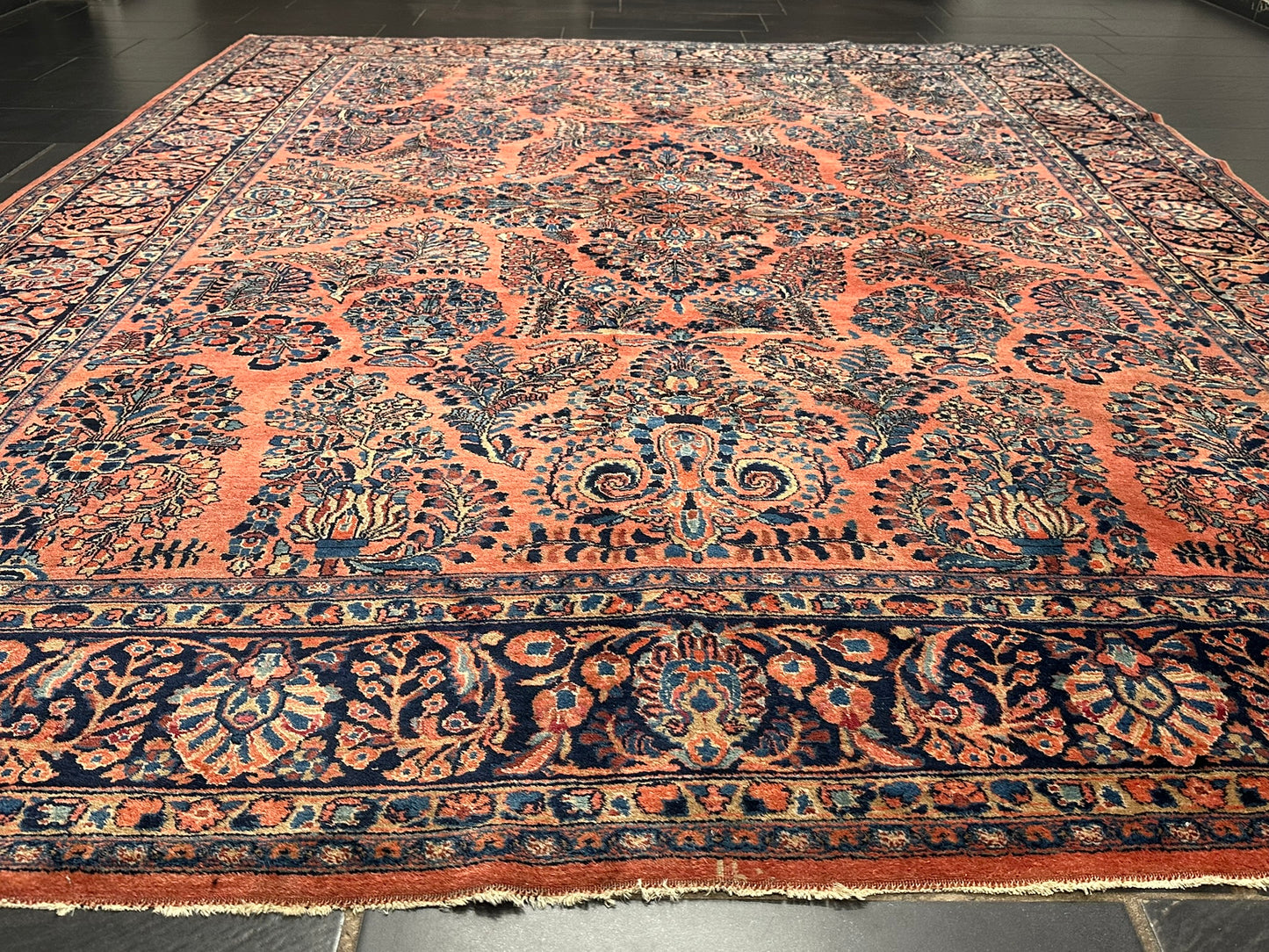 Antik Perserteppich handgeknüpft  Sarough Re-Import 1900JH Naturfarben 345x260 cm