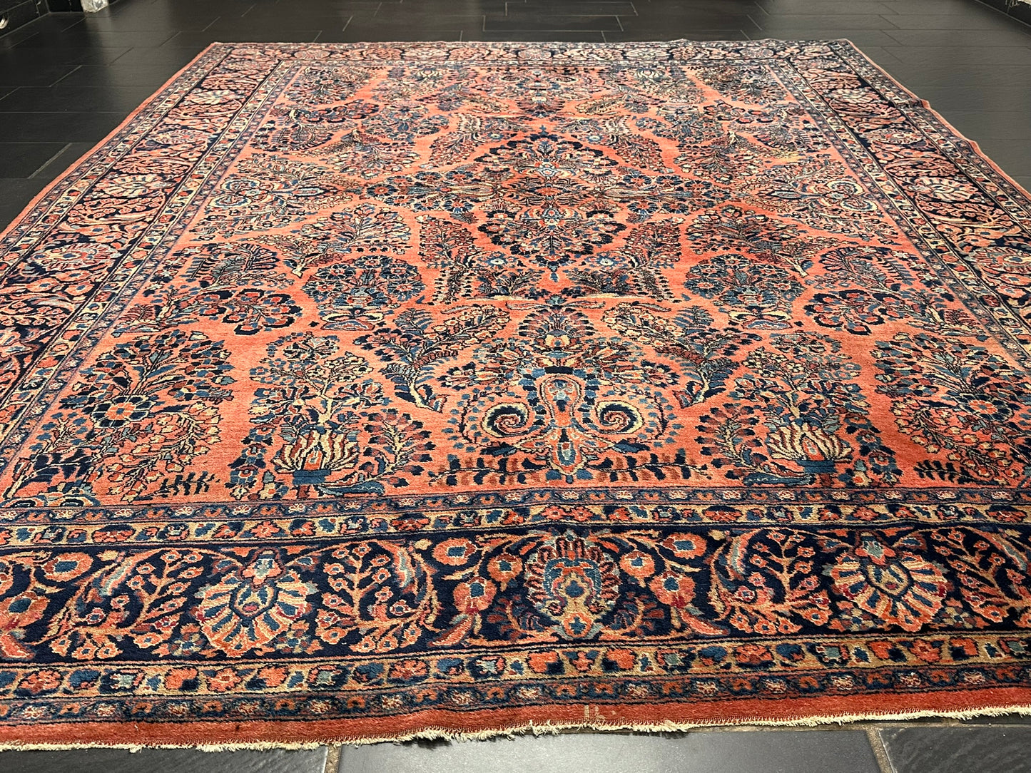 Antik Perserteppich handgeknüpft  Sarough Re-Import 1900JH Naturfarben 345x260 cm