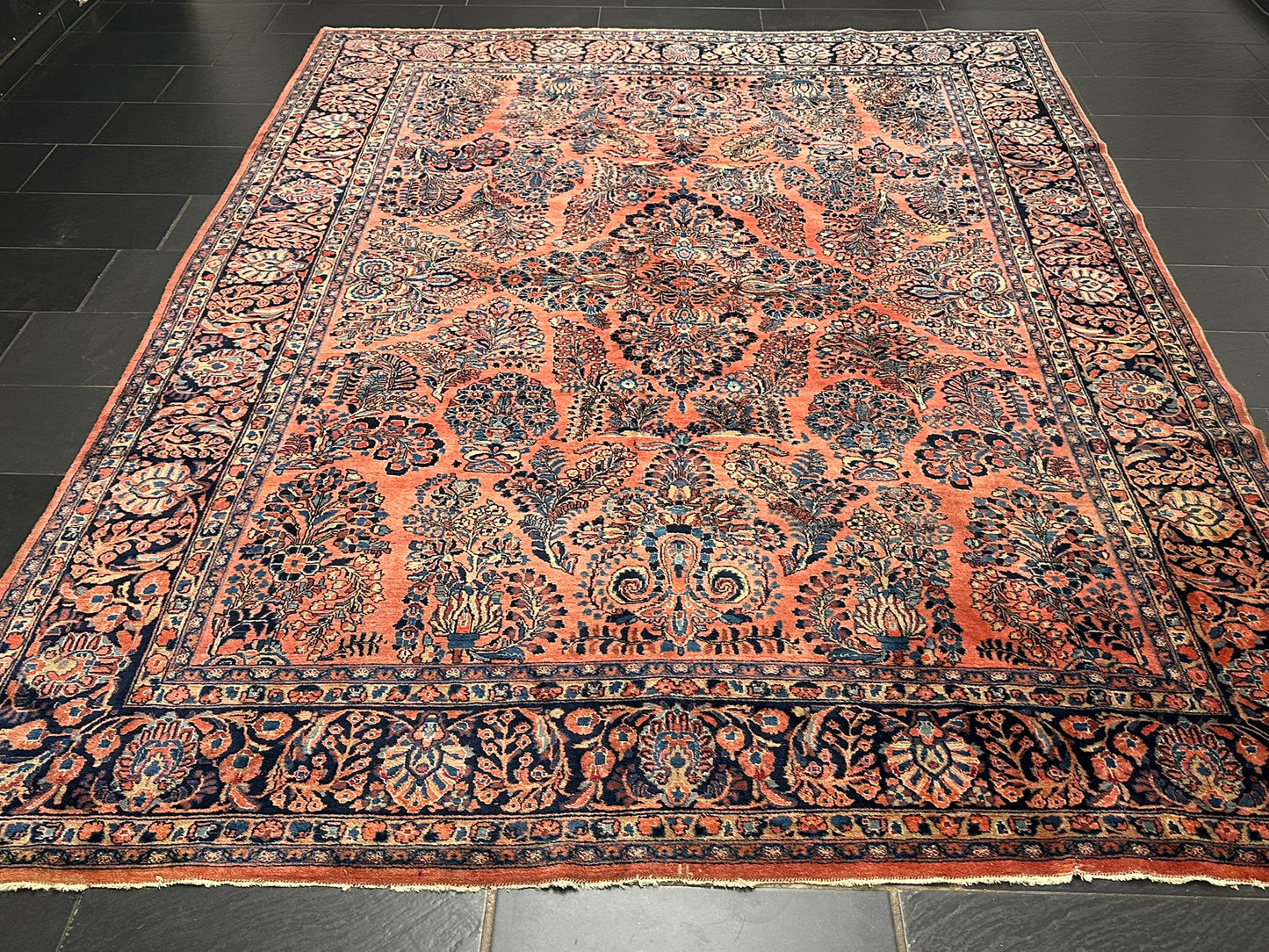 Antik Perserteppich handgeknüpft  Sarough Re-Import 1900JH Naturfarben 345x260 cm