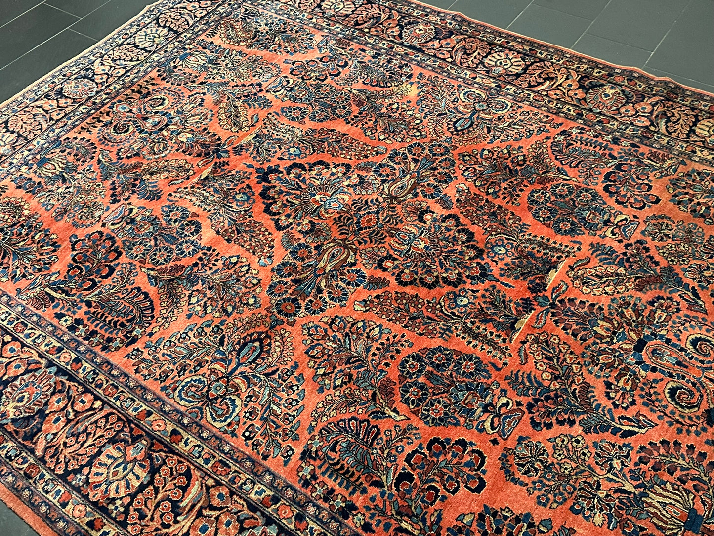 Antik Perserteppich handgeknüpft  Sarough Re-Import 1900JH Naturfarben 345x260 cm