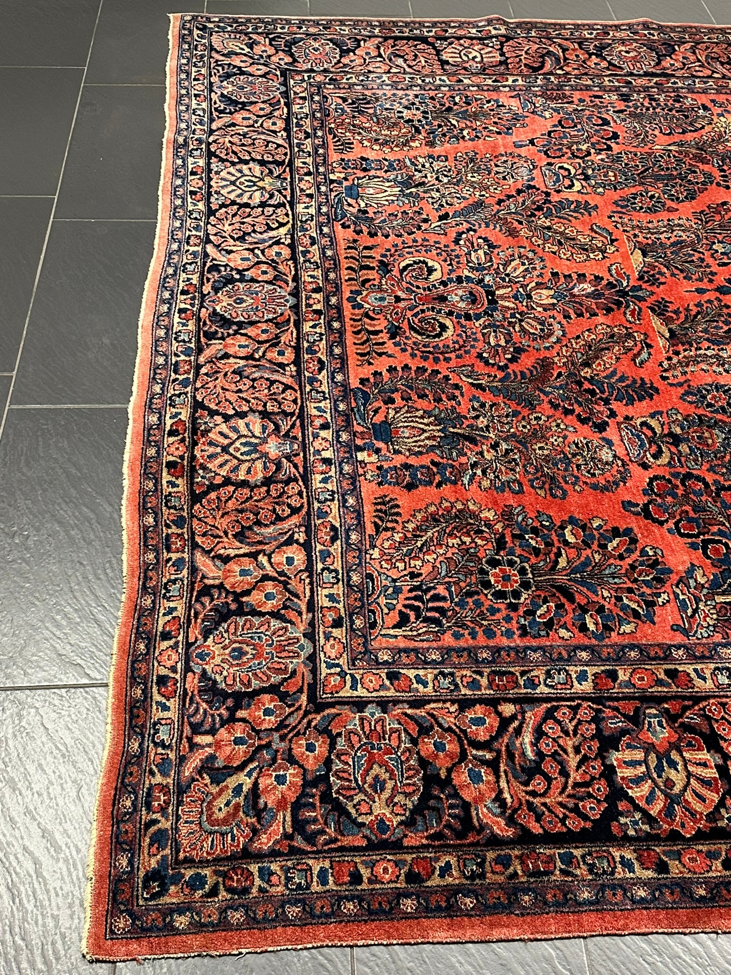 Antik Perserteppich handgeknüpft  Sarough Re-Import 1900JH Naturfarben 345x260 cm