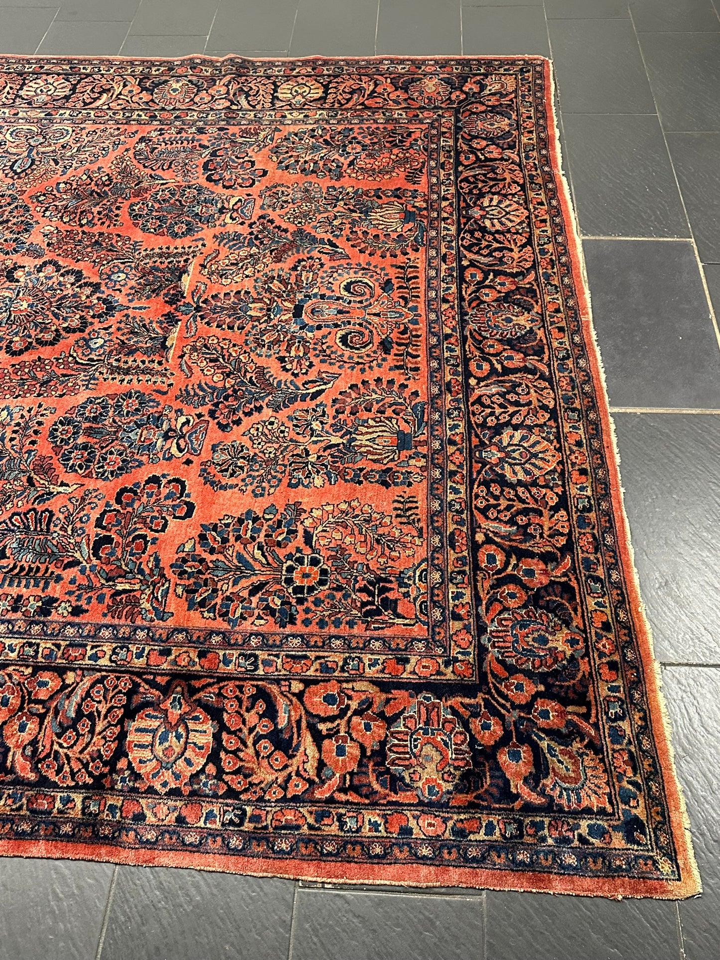 Antik Perserteppich handgeknüpft  Sarough Re-Import 1900JH Naturfarben 345x260 cm
