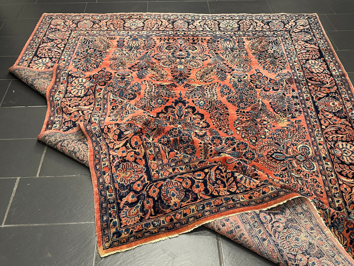 Antik Perserteppich handgeknüpft  Sarough Re-Import 1900JH Naturfarben 345x260 cm