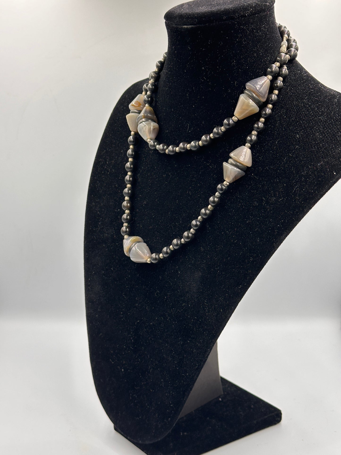 Vintage Afrika Perlenkette mit Onyx und Marmor