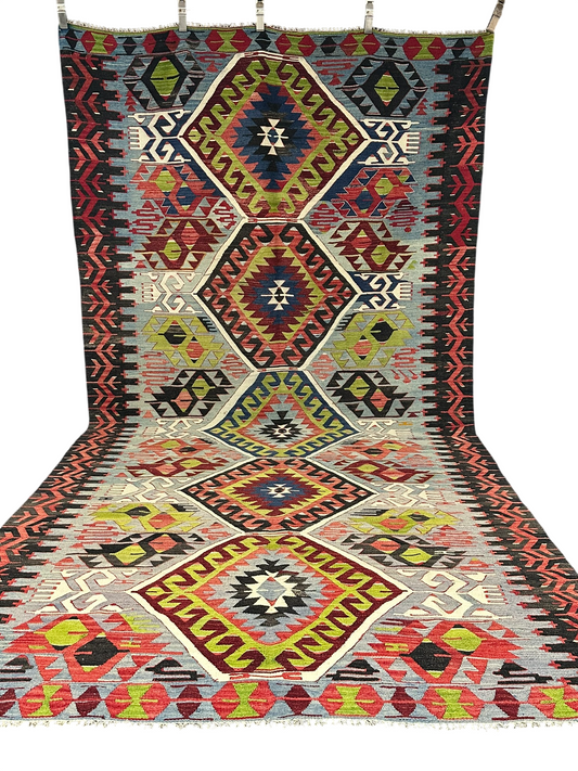 Orientteppich handgeknüpft Antik Kelim Art Deco 334x173