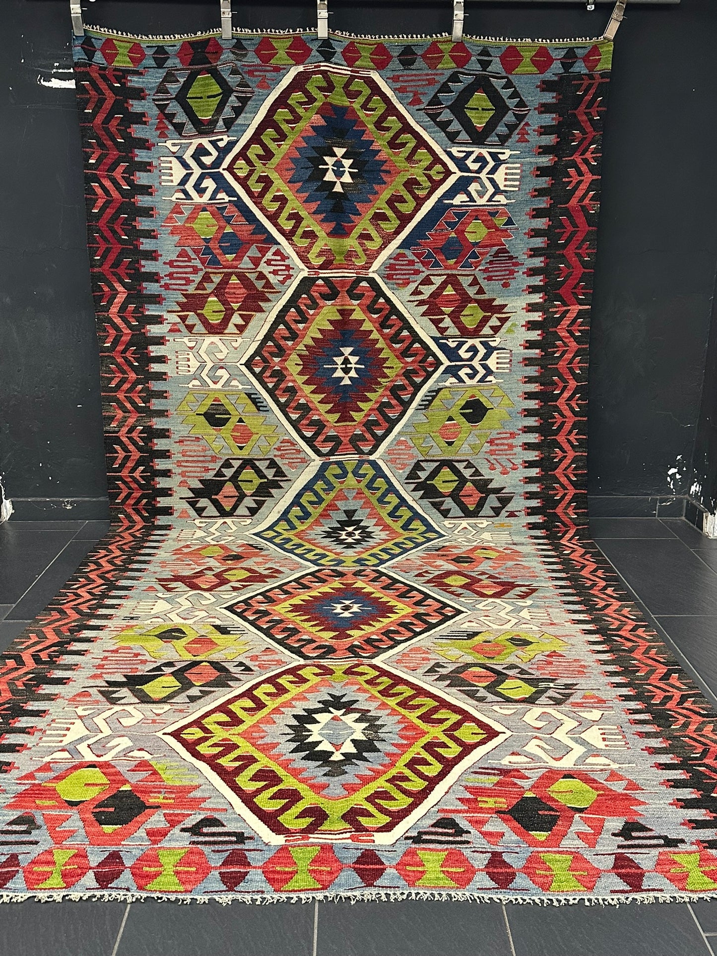 Orientteppich handgeknüpft Antik Kelim Art Deco 334x173