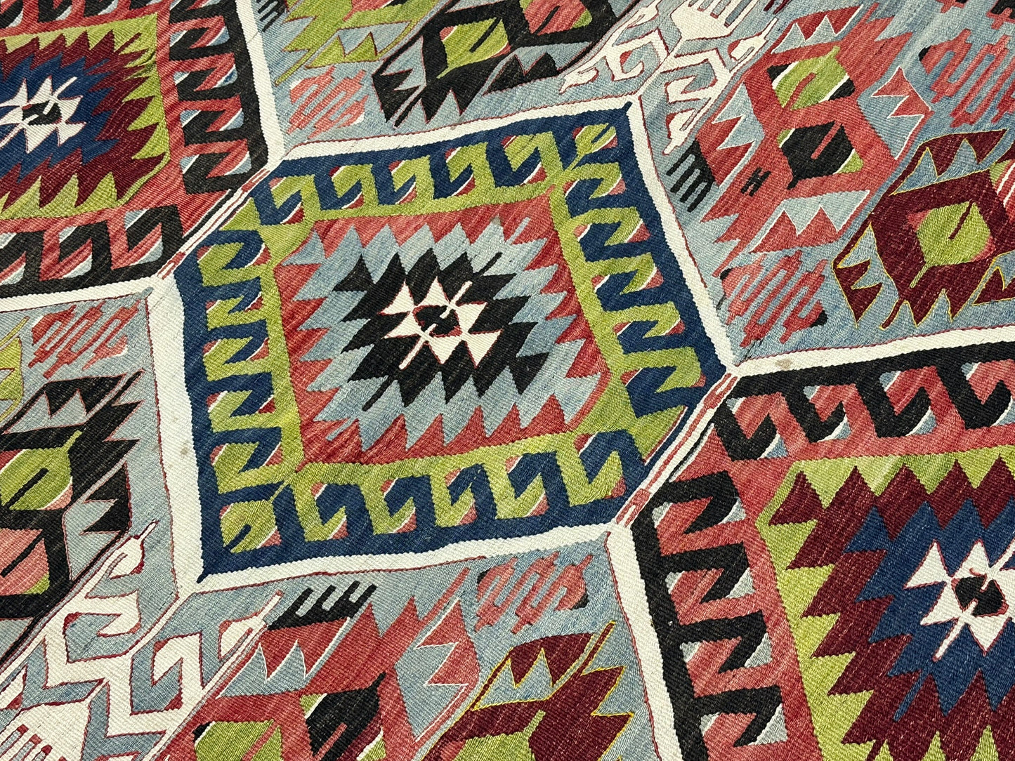 Orientteppich handgeknüpft Antik Kelim Art Deco 334x173