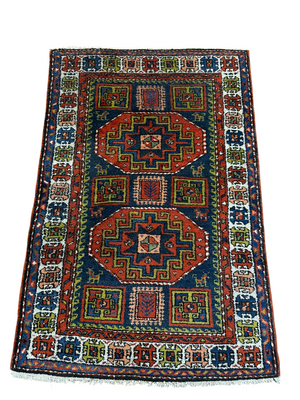 Antik Orientteppich handgeknüpft Kasak Naturfarben 156x100 cm