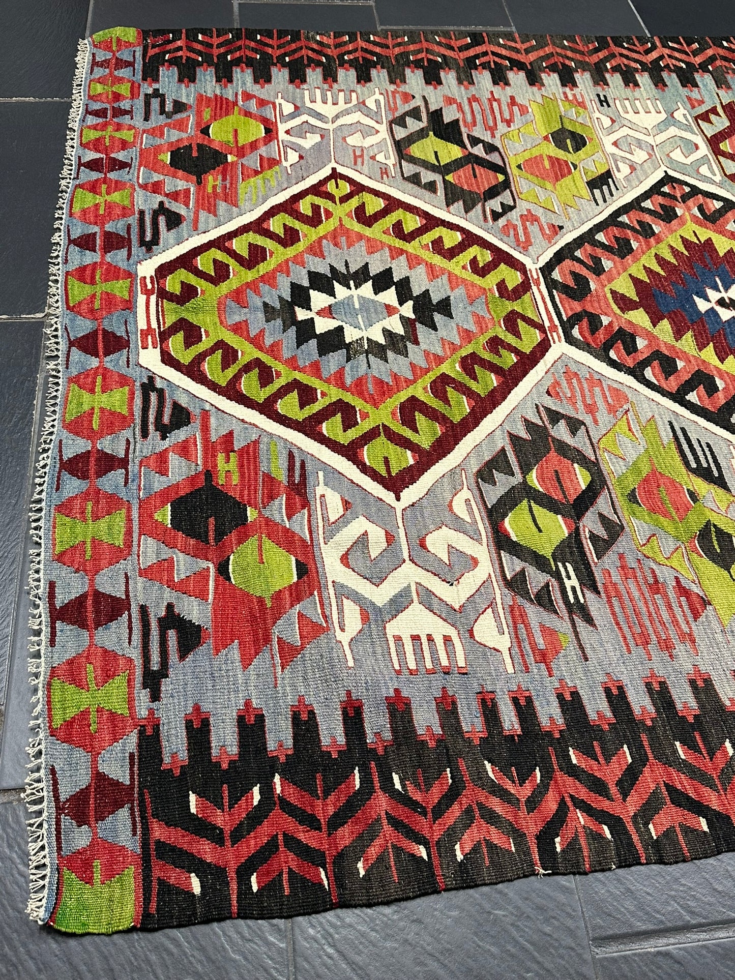Orientteppich handgeknüpft Antik Kelim Art Deco 334x173