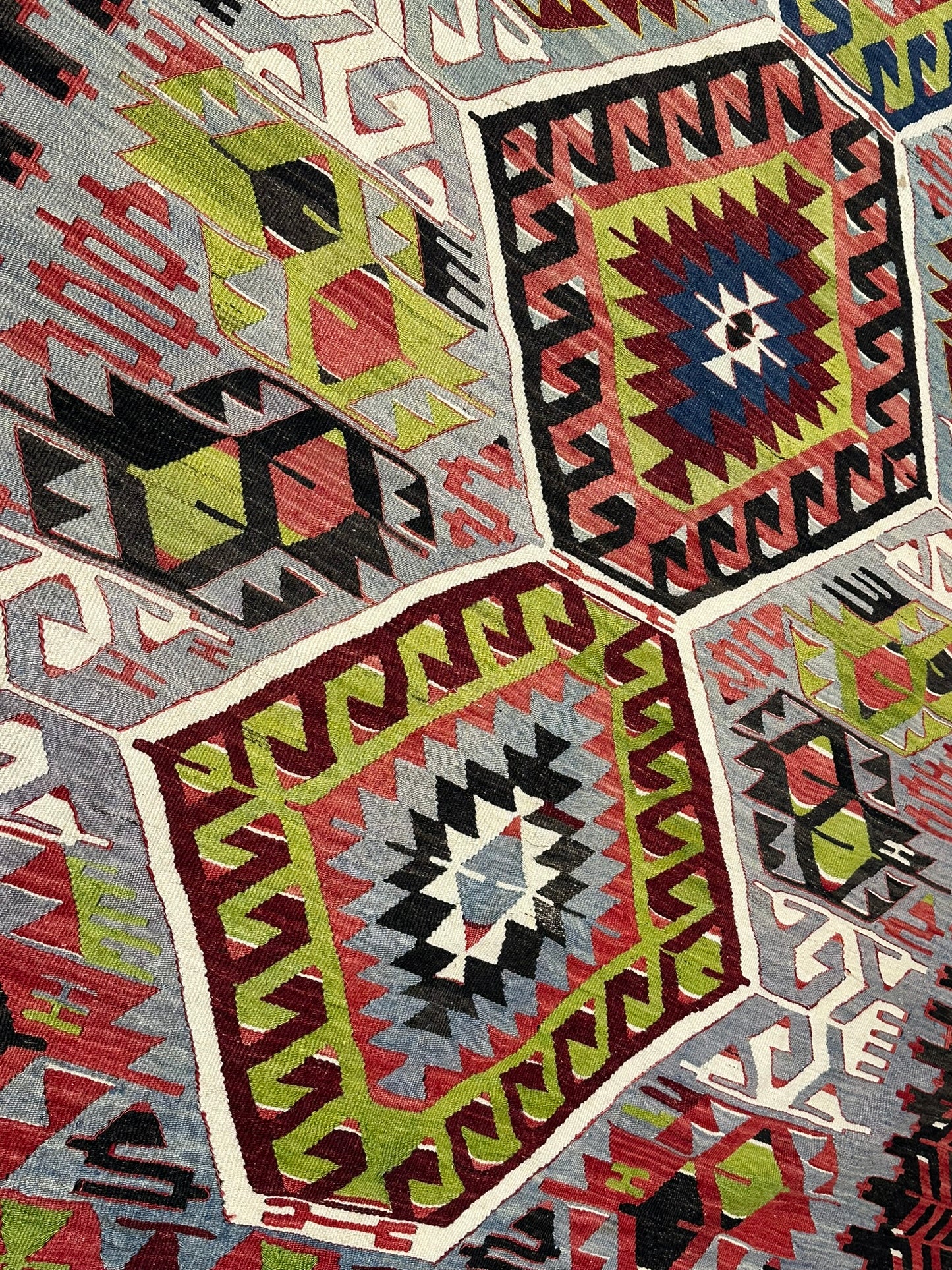 Orientteppich handgeknüpft Antik Kelim Art Deco 334x173