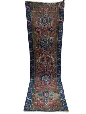 Antiker Orientteppich handgeknüpft Heriz Naturfarben 295x84 cm